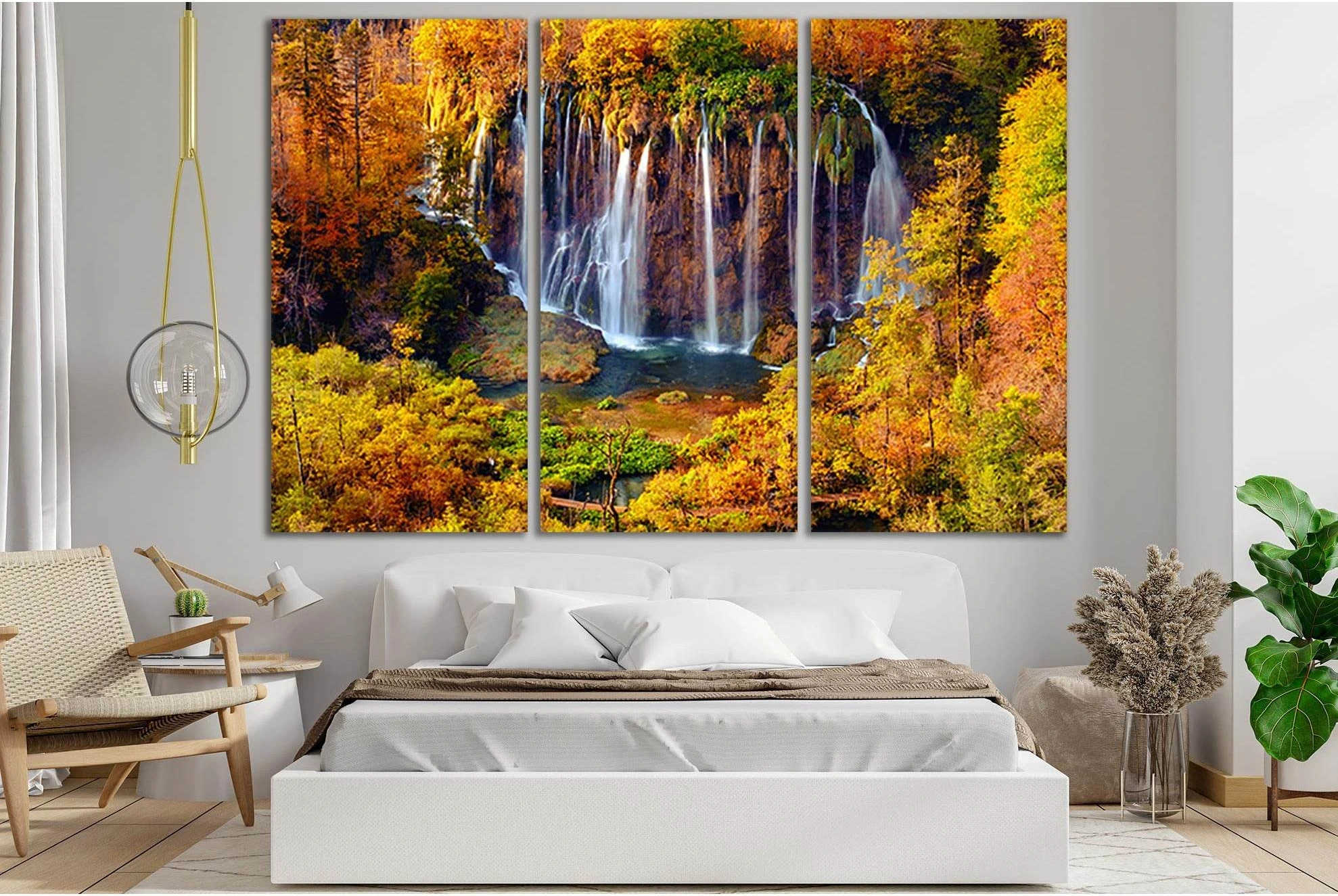 Autumn Colors And Waterfalls №SL480 Ready to Hang Canvas Print - Zellart Canvas Prints 0new, ALL_Products, Waterfall, Waterfall Wall Art