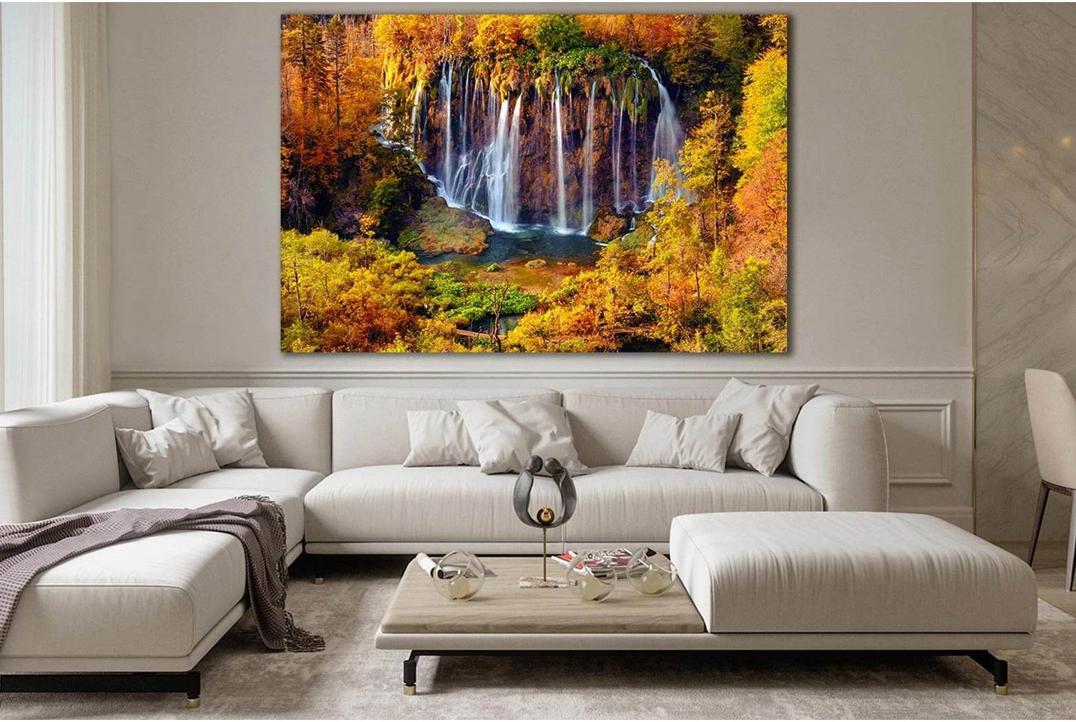 Autumn Colors And Waterfalls №SL480 Ready to Hang Canvas Print - Zellart Canvas Prints 0new, ALL_Products, Waterfall, Waterfall Wall Art