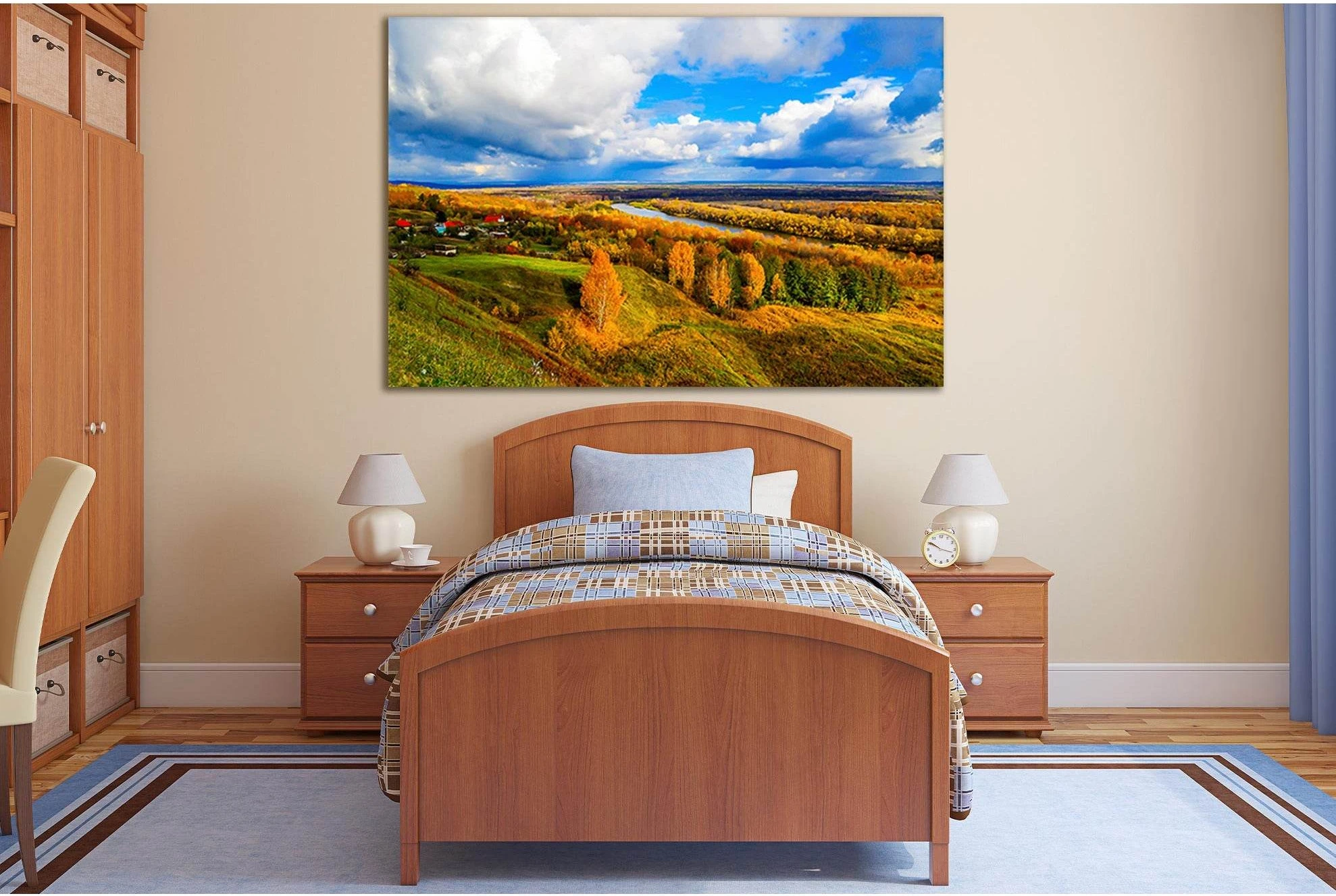 Autumn Forest In River Valley №SL647 Ready to Hang Canvas Print - Zellart Canvas Prints 0new, ALL_Products, Autumn Wall Art