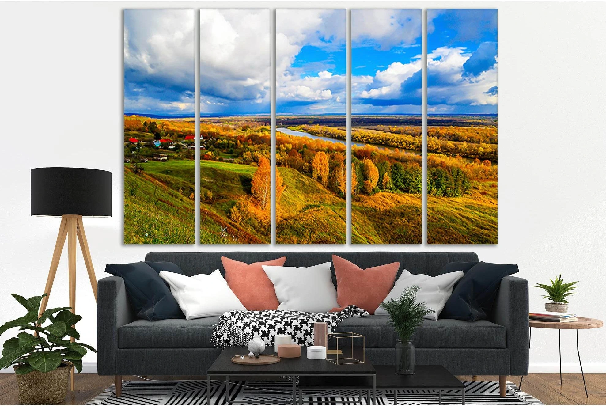 Autumn Forest In River Valley №SL647 Ready to Hang Canvas Print - Zellart Canvas Prints 0new, ALL_Products, Autumn Wall Art