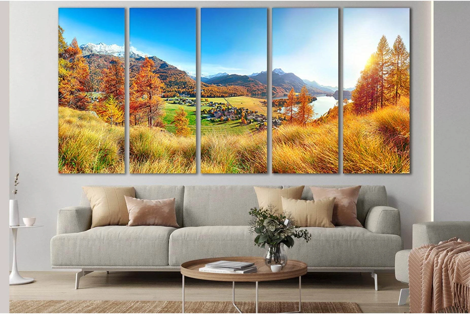 Autumn Panorama Over Sils Im Engadin №SL649 Ready to Hang Canvas Print - Zellart Canvas Prints 0new, ALL_Products, Autumn Wall Art