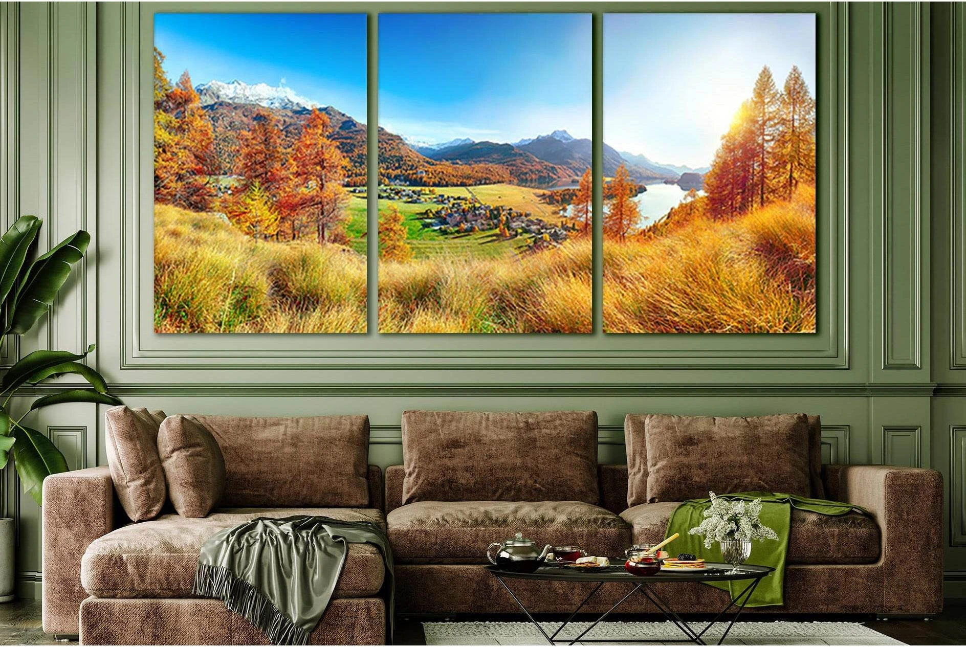 Autumn Panorama Over Sils Im Engadin №SL649 Ready to Hang Canvas Print - Zellart Canvas Prints 0new, ALL_Products, Autumn Wall Art