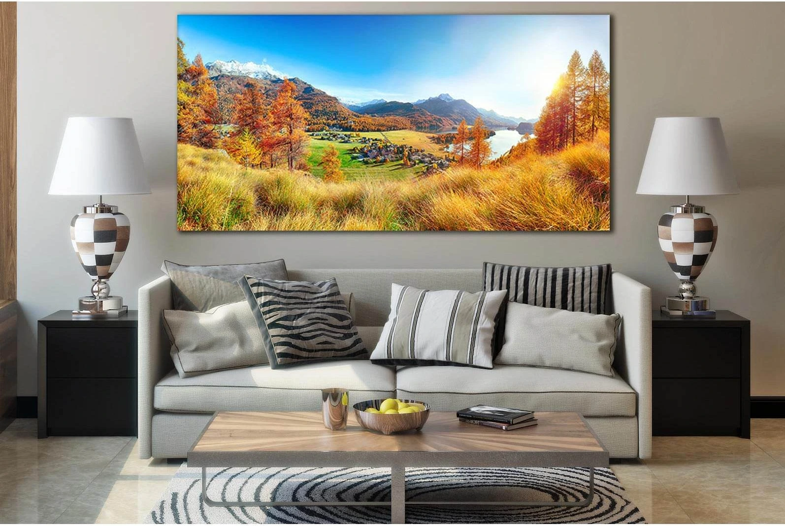 Autumn Panorama Over Sils Im Engadin №SL649 Ready to Hang Canvas Print - Zellart Canvas Prints 0new, ALL_Products, Autumn Wall Art