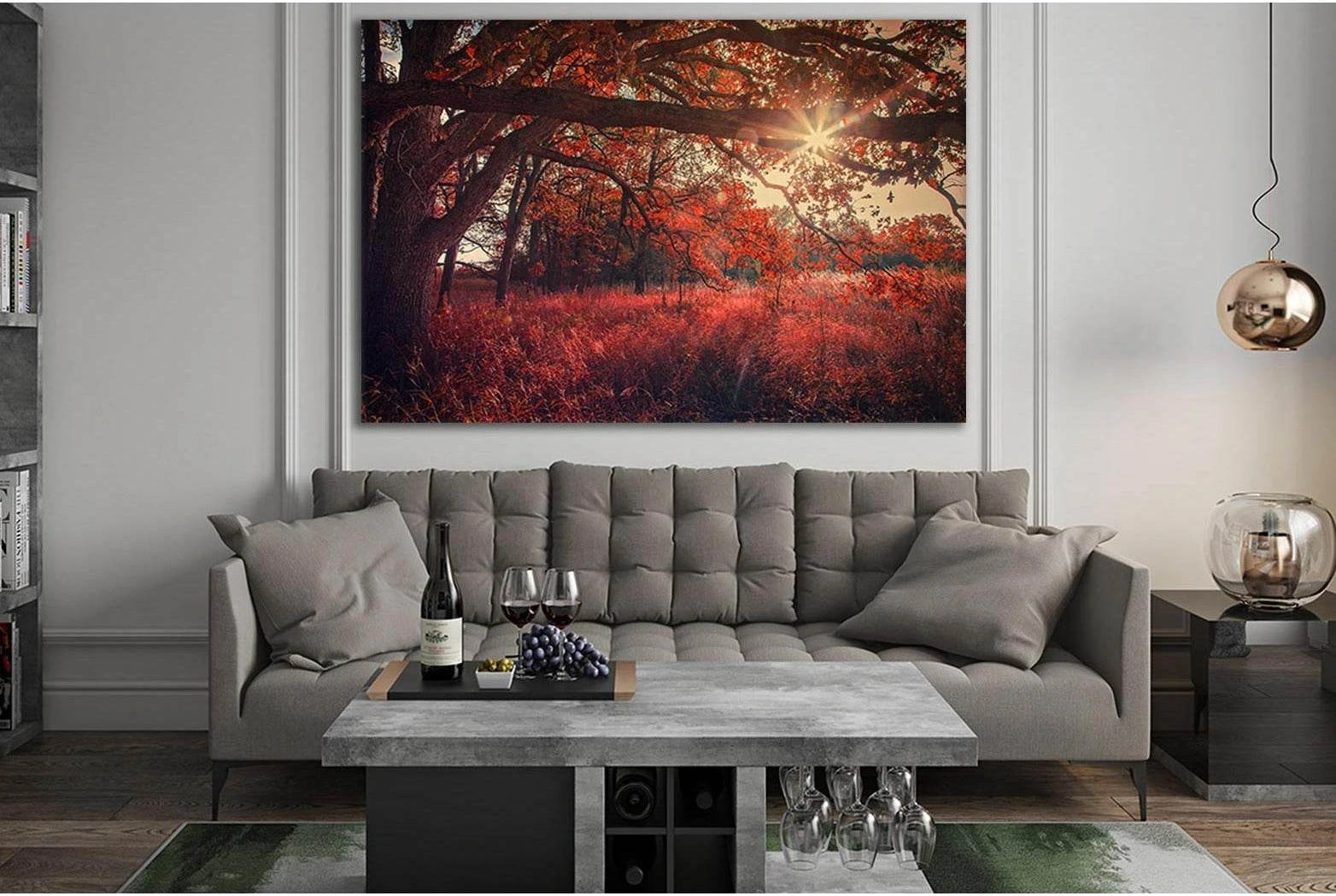 Autumn, Sun Rays, Trees №SL627 Ready to Hang Canvas Print - Zellart Canvas Prints 0new, ALL_Products, Autumn Wall Art
