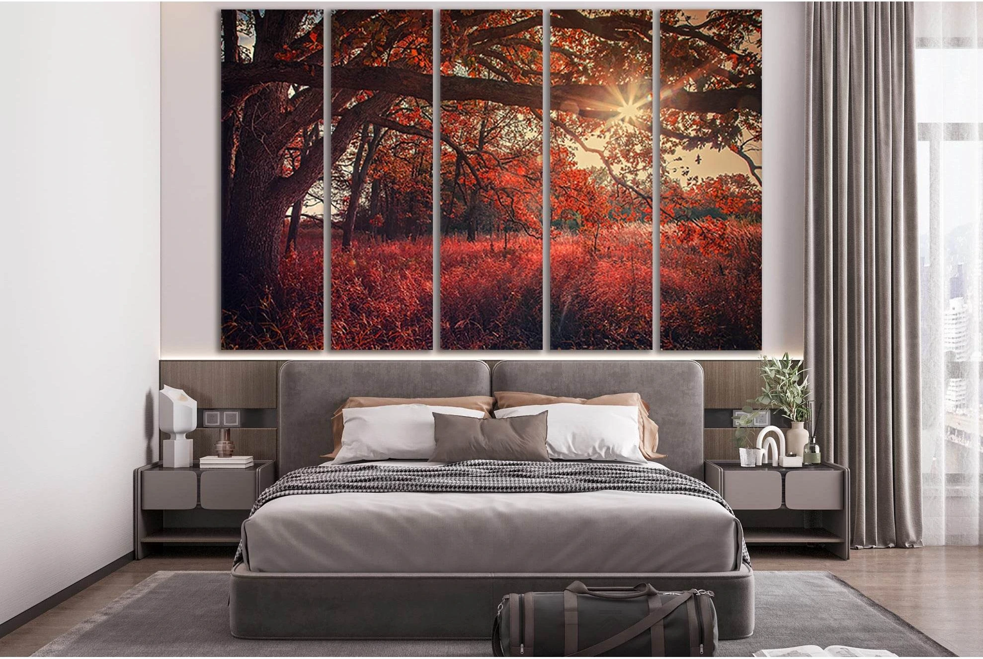 Autumn, Sun Rays, Trees №SL627 Ready to Hang Canvas Print - Zellart Canvas Prints 0new, ALL_Products, Autumn Wall Art