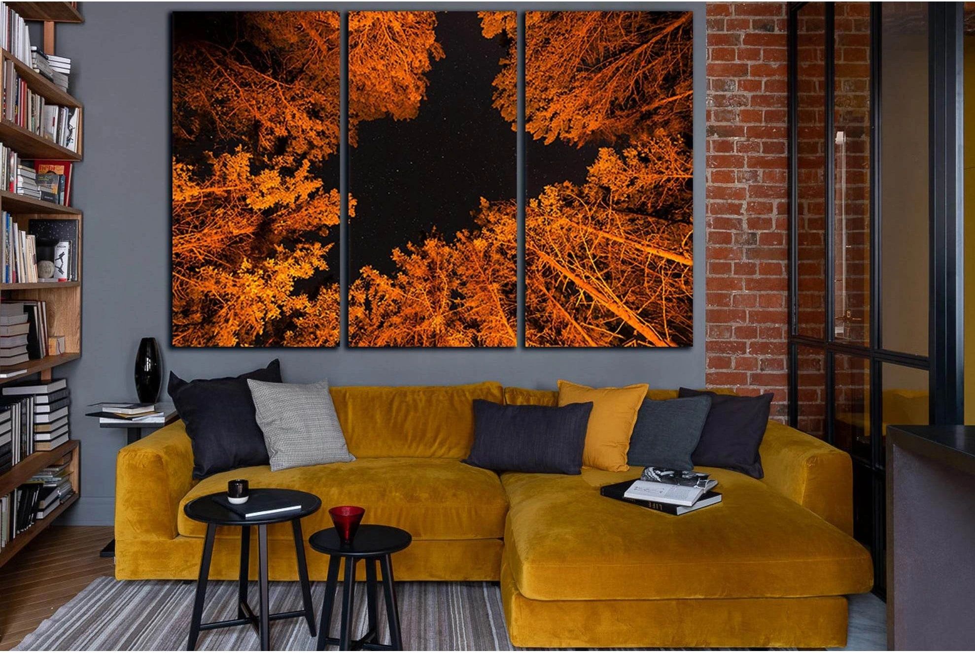 Autumn Trees At Night №SL1068 Ready to Hang Canvas Print - Zellart Canvas Prints 0new, ALL_Products, Trees Wall Art