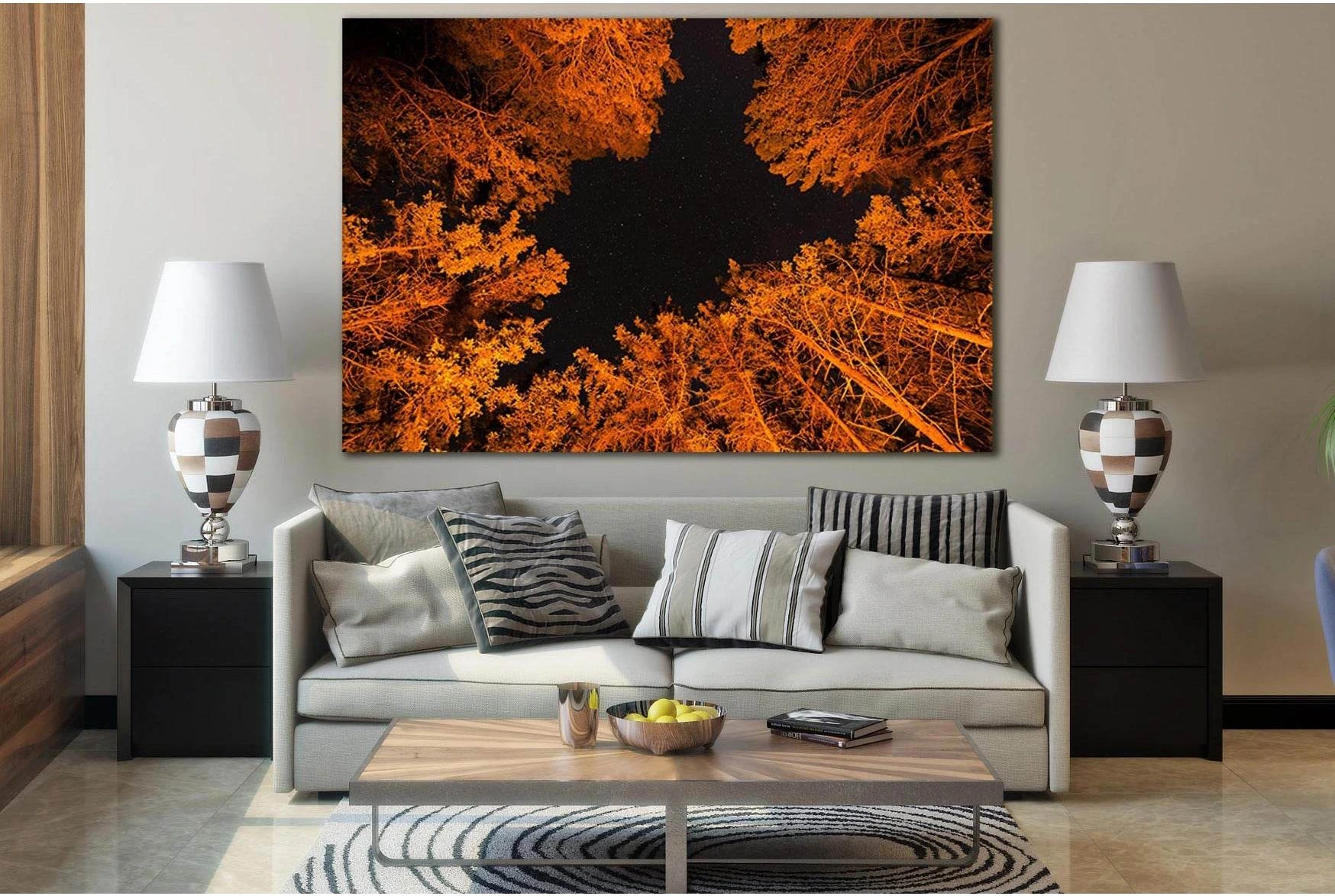 Autumn Trees At Night №SL1068 Ready to Hang Canvas Print - Zellart Canvas Prints 0new, ALL_Products, Trees Wall Art