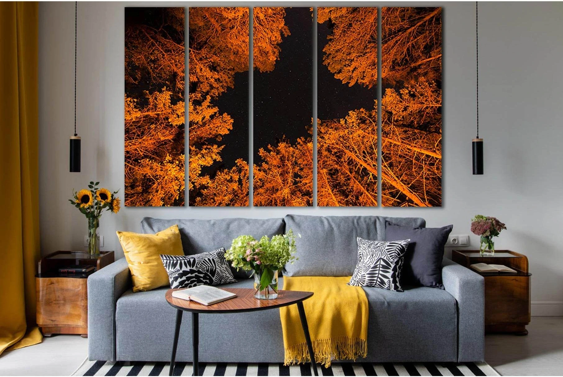 Autumn Trees At Night №SL1068 Ready to Hang Canvas Print - Zellart Canvas Prints 0new, ALL_Products, Trees Wall Art