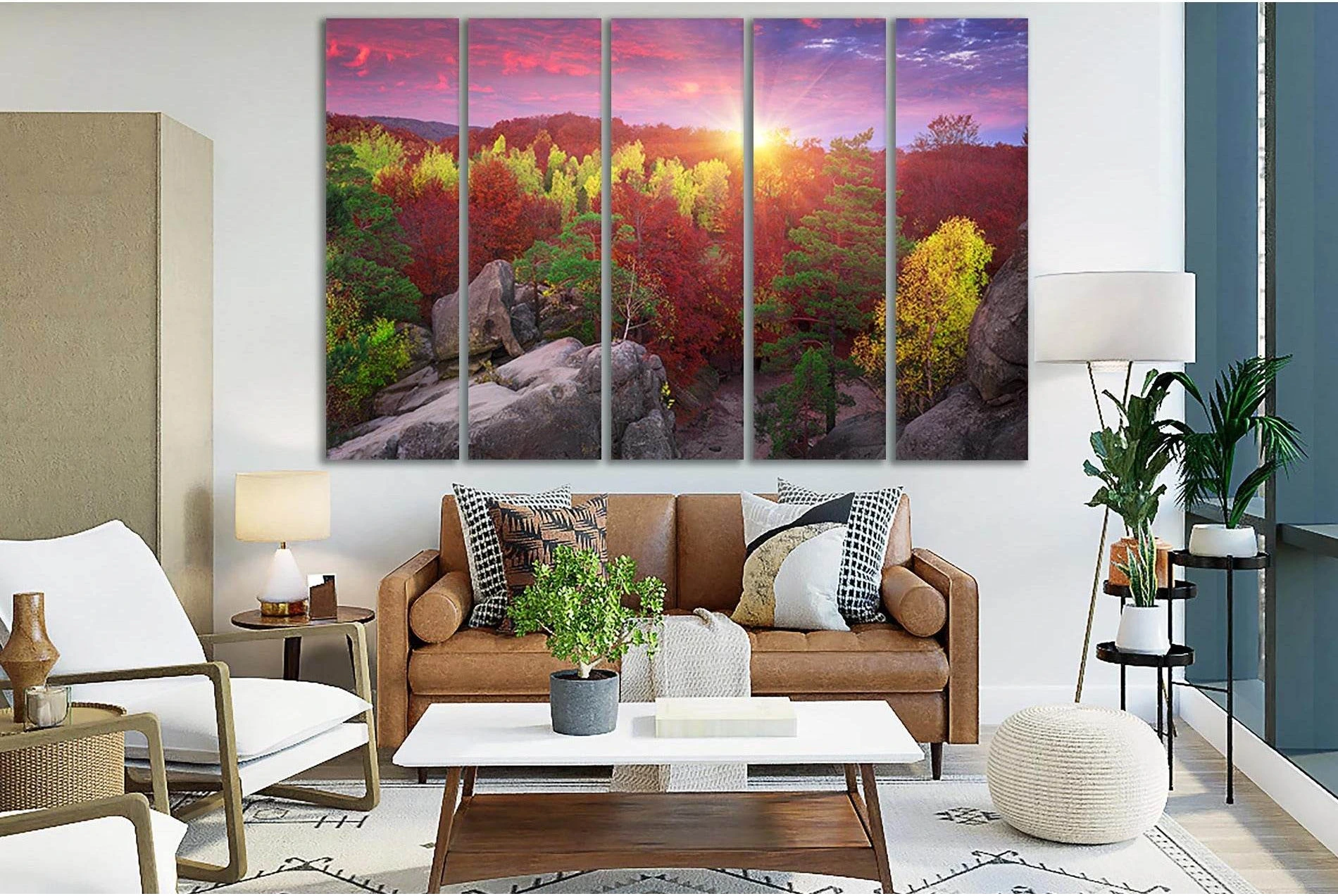 Autumn Trees At Sunrise №SL281 Ready to Hang Canvas Print - Zellart Canvas Prints 0new, ALL_Products, SUNRISE & SUNSET WALL ART