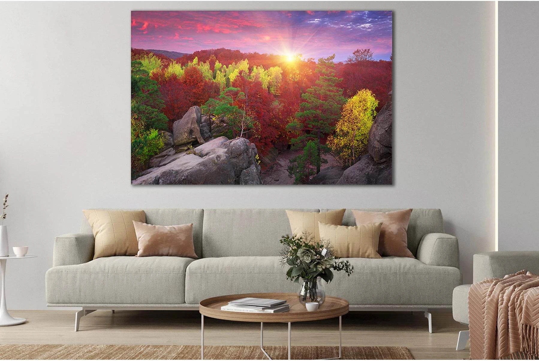 Autumn Trees At Sunrise №SL281 Ready to Hang Canvas Print - Zellart Canvas Prints 0new, ALL_Products, SUNRISE & SUNSET WALL ART