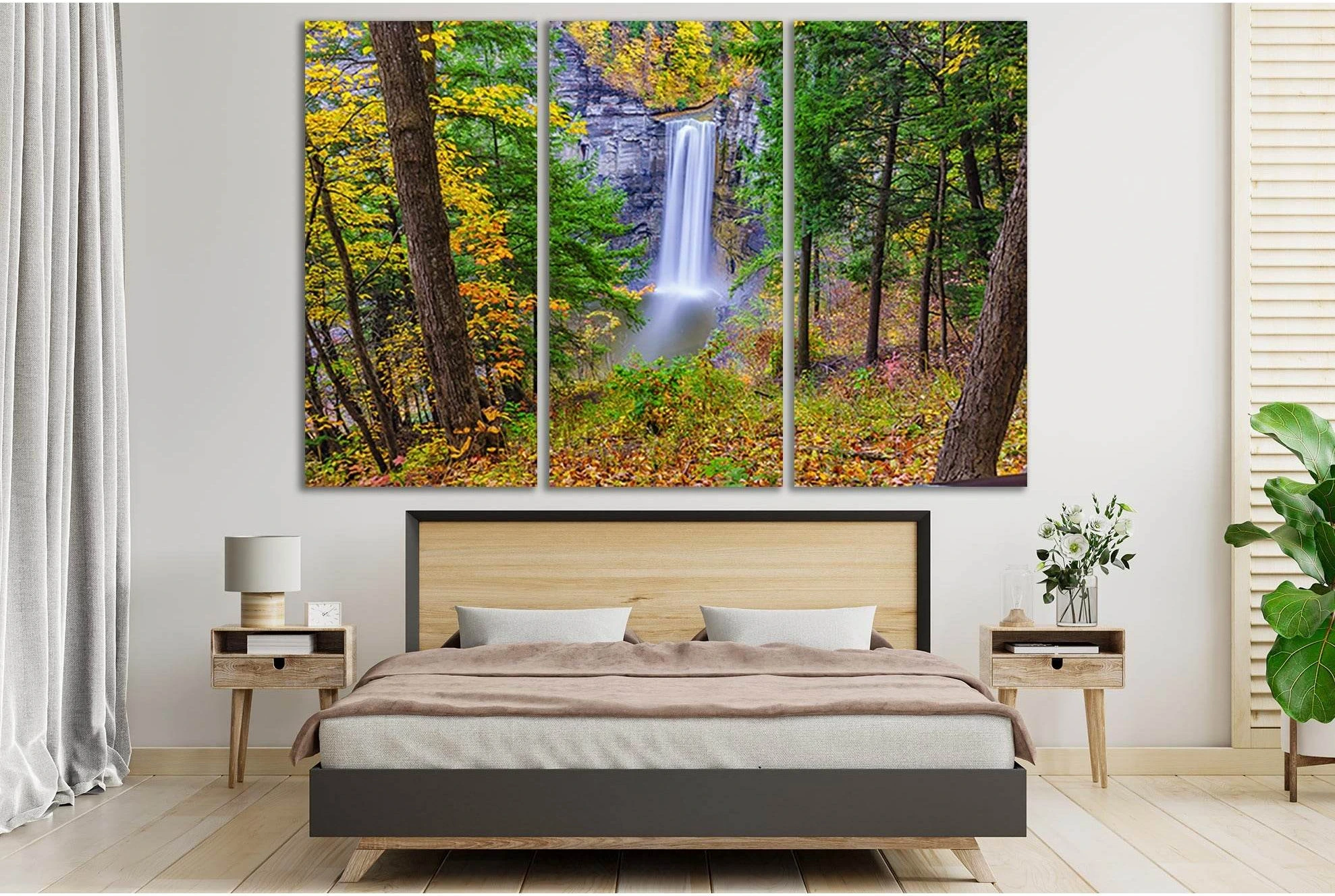 Autumn Waterfall In The Forest №SL450 Ready to Hang Canvas Print - Zellart Canvas Prints 0new, ALL_Products, Waterfall, Waterfall Wall Art