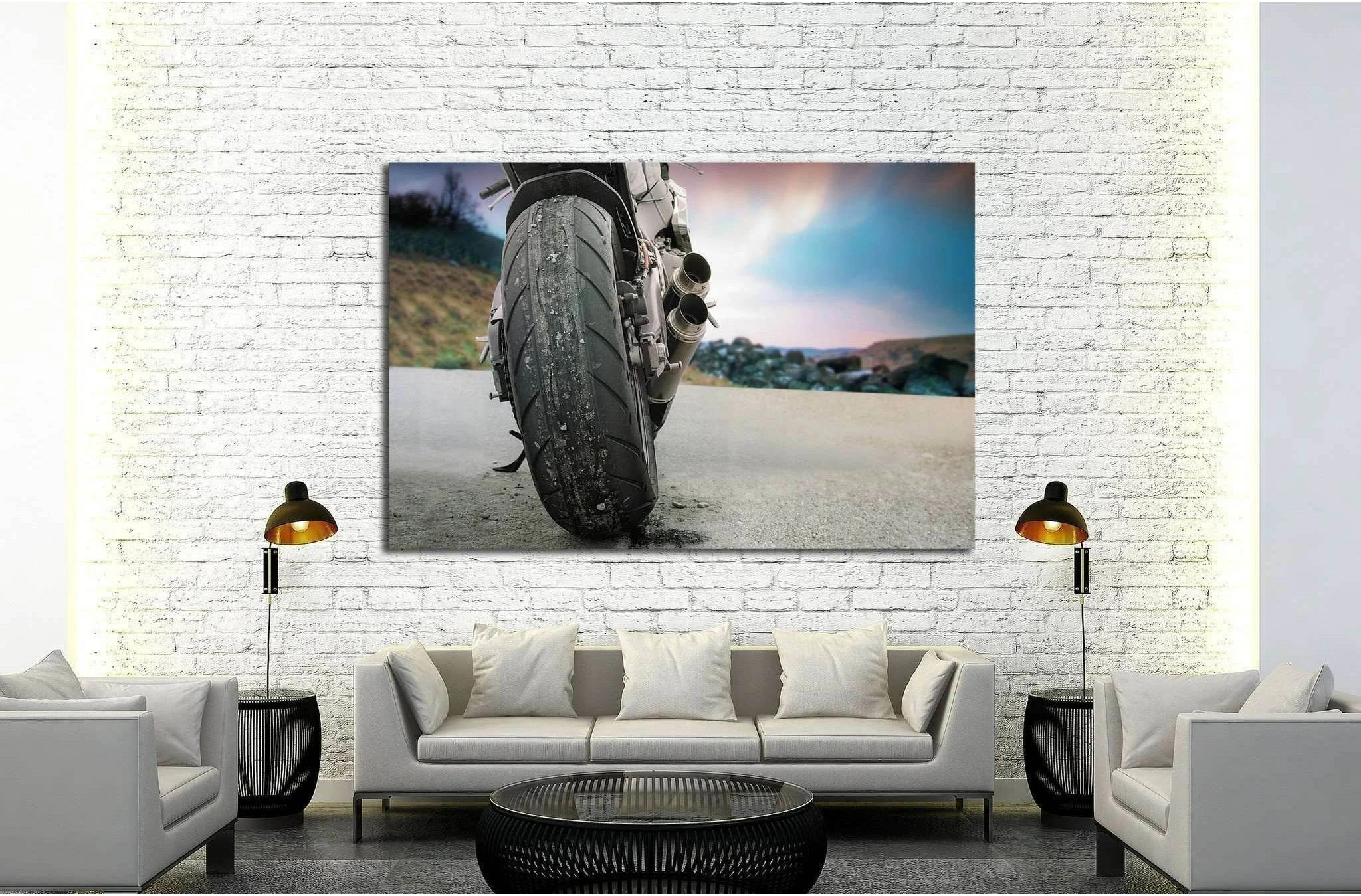 Back view of a motorbike with scenic landscape №1877 Ready to Hang Canvas Print - Zellart Canvas Prints ALL_Products, s-1877