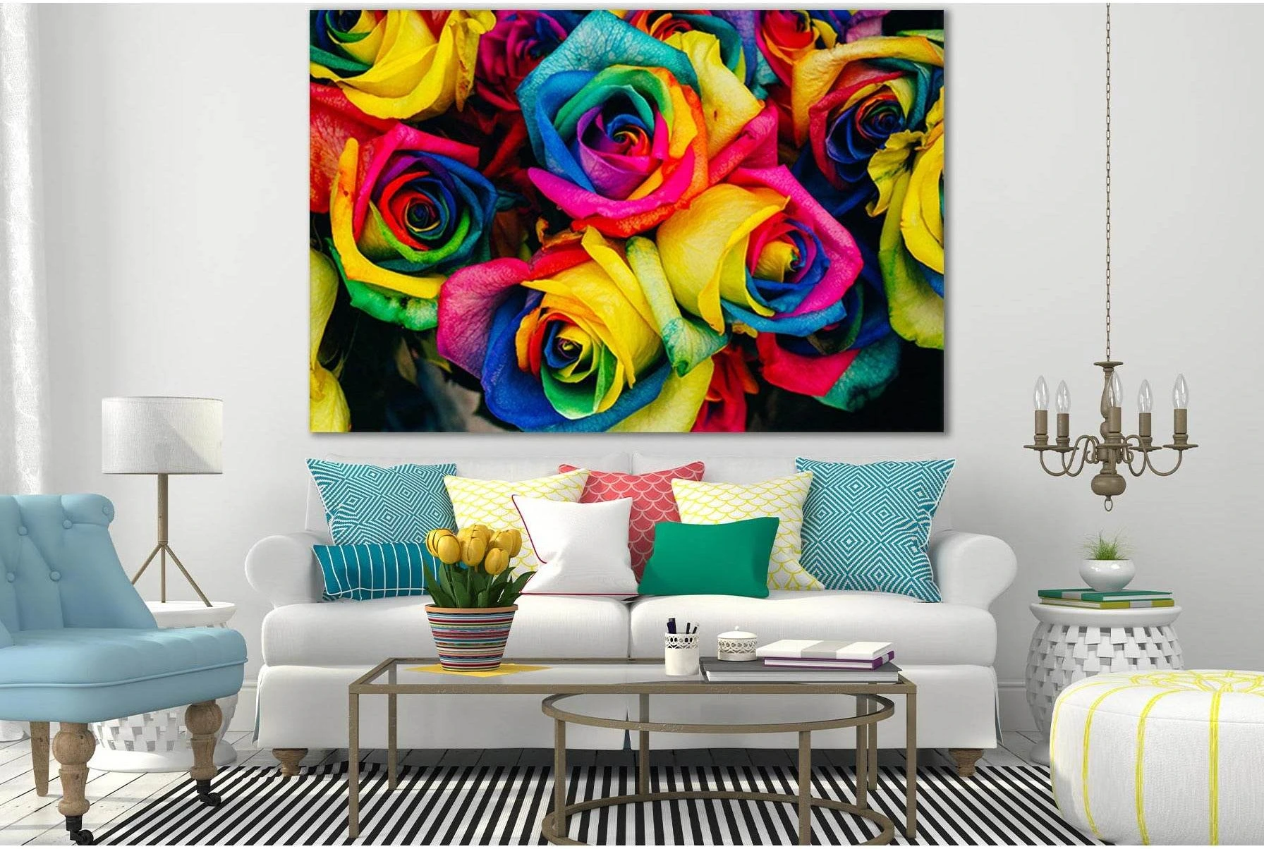 Background Of Colored Roses №SL700 Ready to Hang Canvas Print - Zellart Canvas Prints 0new, ALL_Products, Floral & Botanical Wall Art