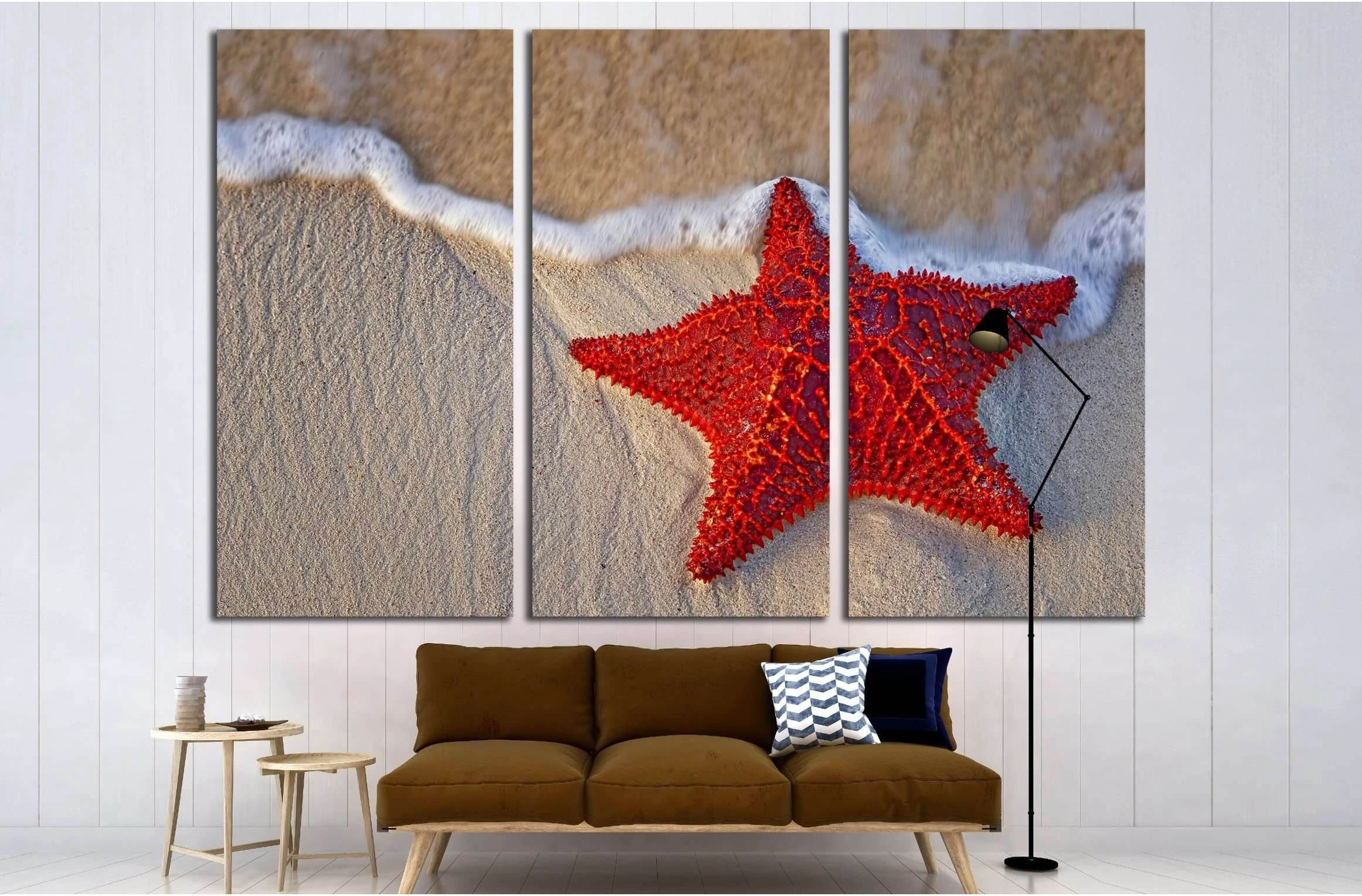 Bahama Starfish on the beach with incoming waves from the ocean №3027 Ready to Hang Canvas Print - Zellart Canvas Prints ALL_Products, s-3027