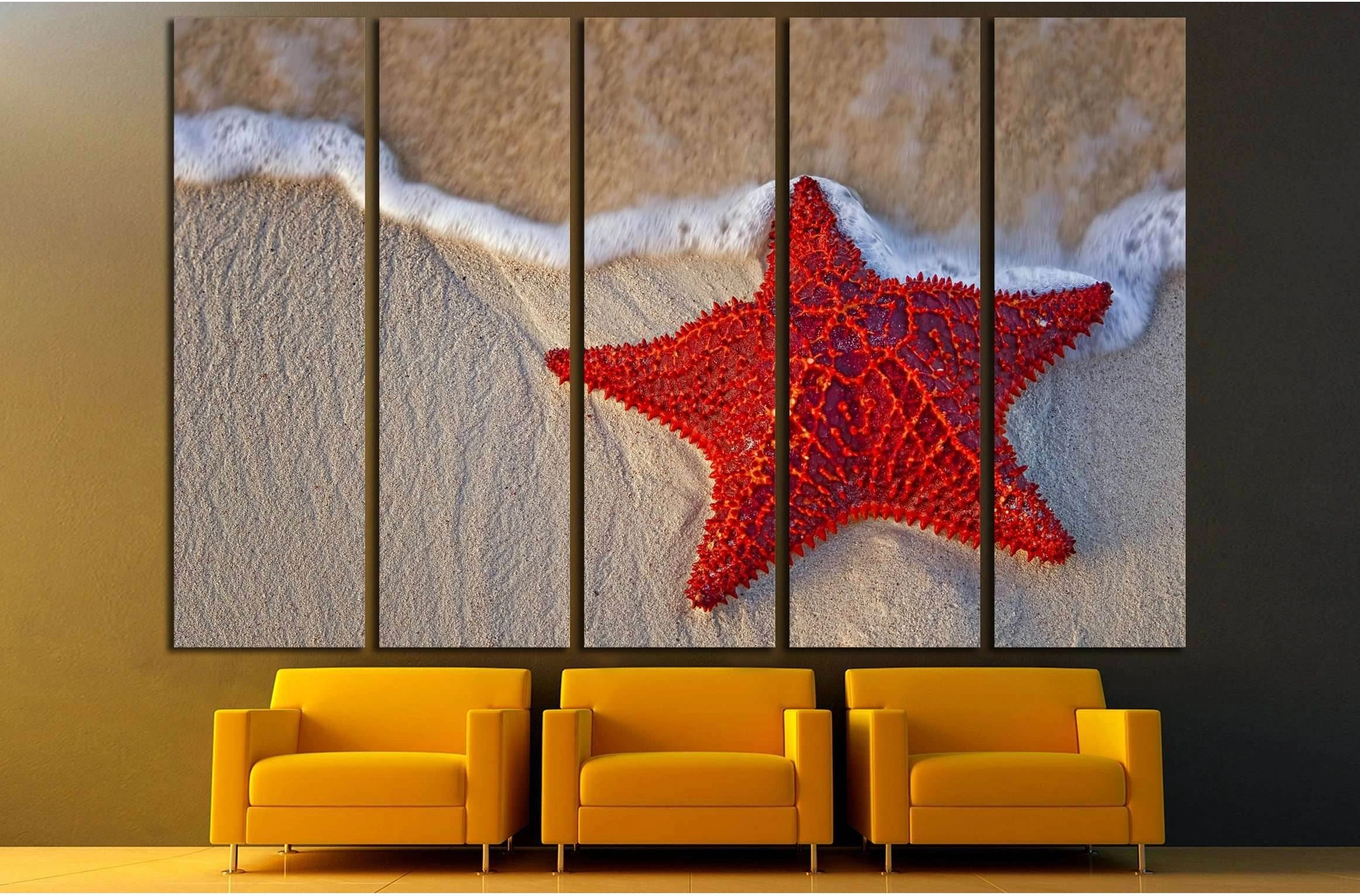 Bahama Starfish on the beach with incoming waves from the ocean №3027 Ready to Hang Canvas Print - Zellart Canvas Prints ALL_Products, s-3027