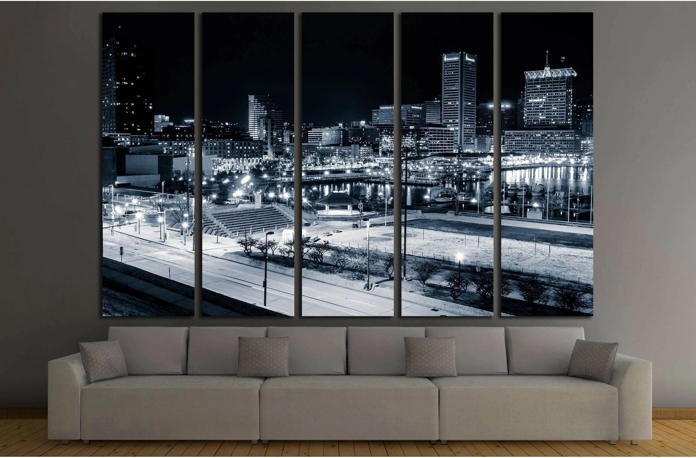 Baltimore Inner Harbor and skyline during twilight from Federal Hill №2152 Ready to Hang Canvas Print - Zellart Canvas Prints ALL_Products, s-2152