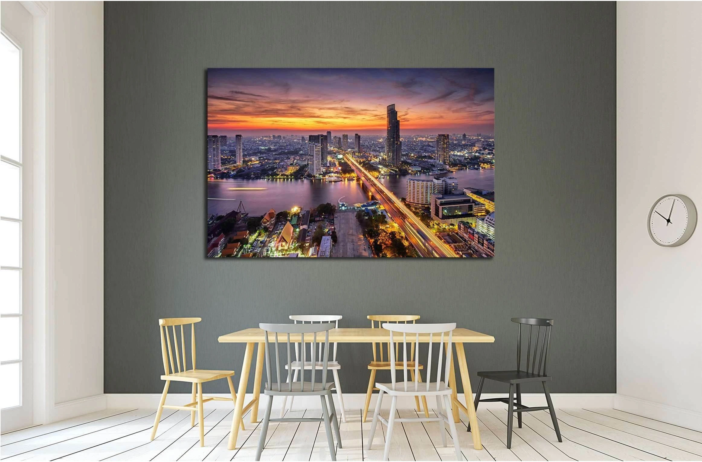 Bangkok city at sunset (Taksin Bridge) №2284 Ready to Hang Canvas Print - Zellart Canvas Prints ALL_Products, s-2284