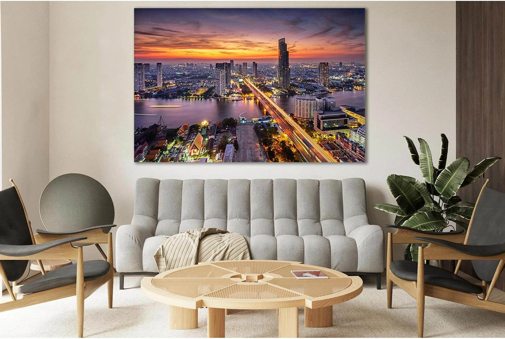 Bangkok City At Sunset Taksin Bridge №SL375 Ready to Hang Canvas Print - Zellart Canvas Prints 0new, ALL_Products, Cityscapes & Skylines
