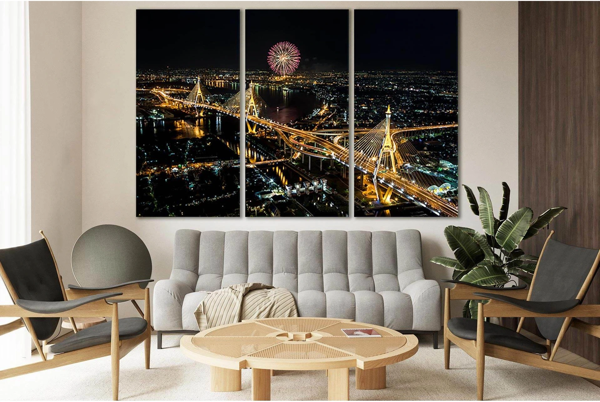 Bangkok Fireworks Night Cityscape №SL360 Ready to Hang Canvas Print - Zellart Canvas Prints 0new, ALL_Products, Cityscapes & Skylines