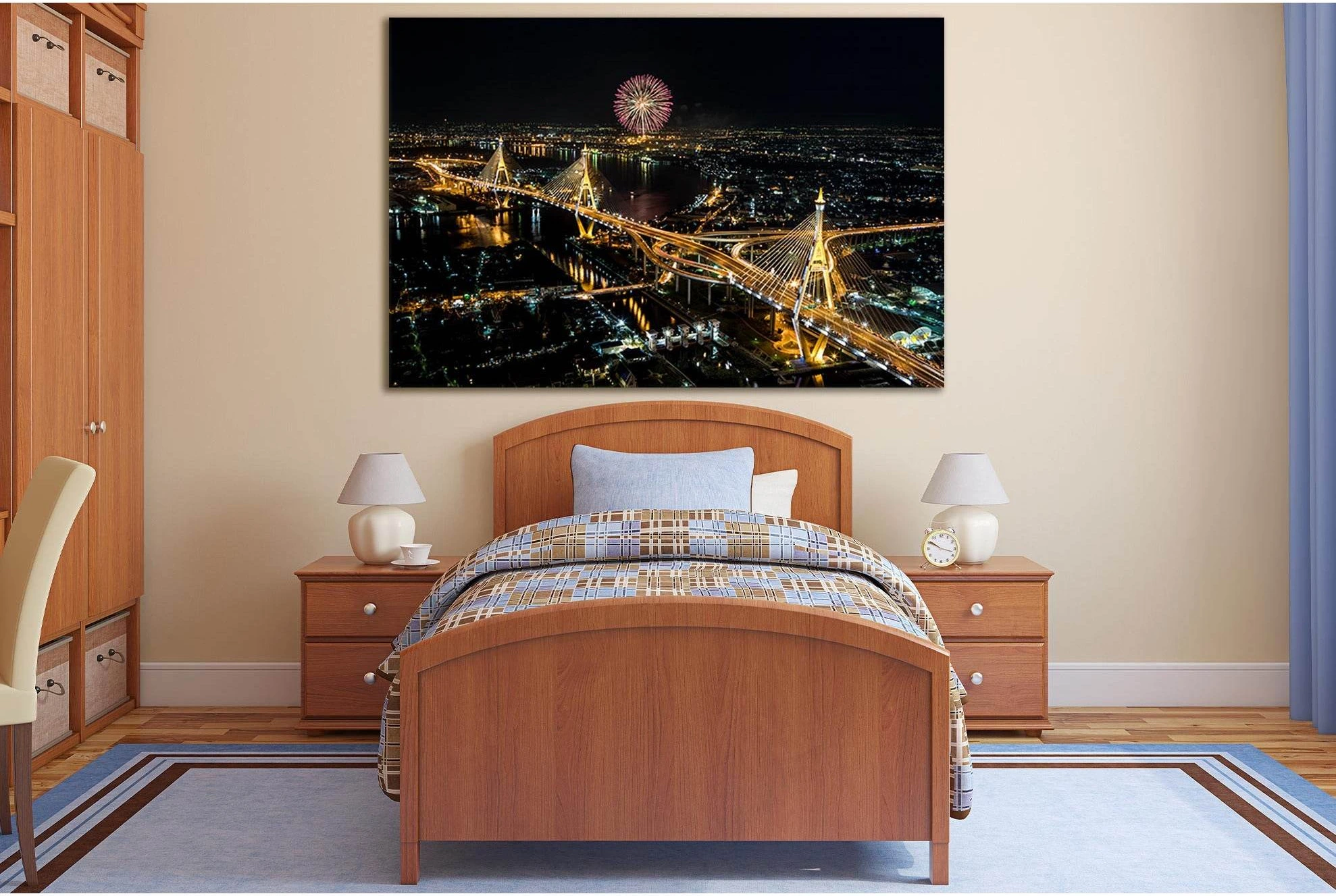 Bangkok Fireworks Night Cityscape №SL360 Ready to Hang Canvas Print - Zellart Canvas Prints 0new, ALL_Products, Cityscapes & Skylines