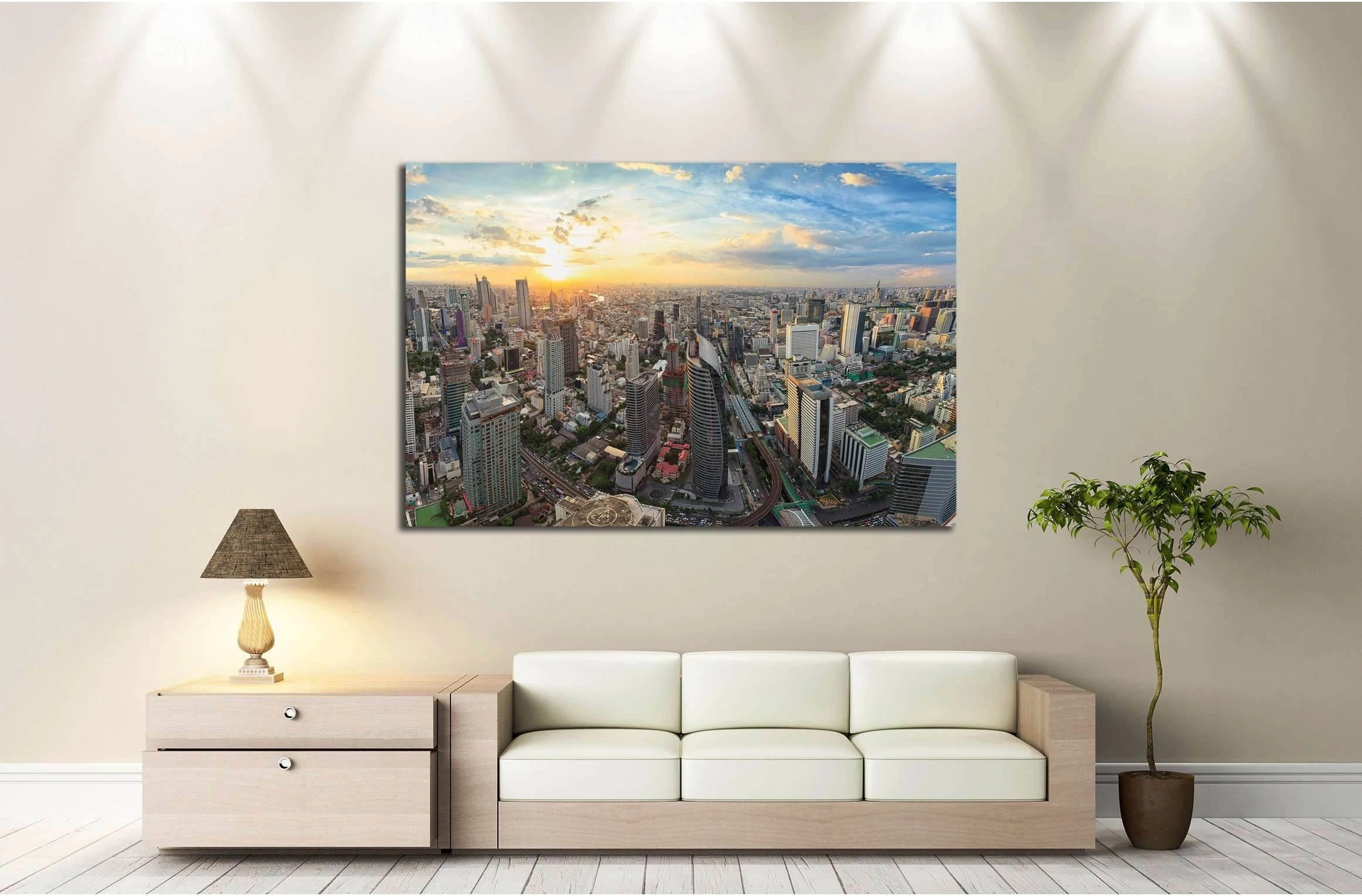 Bangkok panorama, cityscape sunset view №2292 Ready to Hang Canvas Print - Zellart Canvas Prints ALL_Products, s-2292