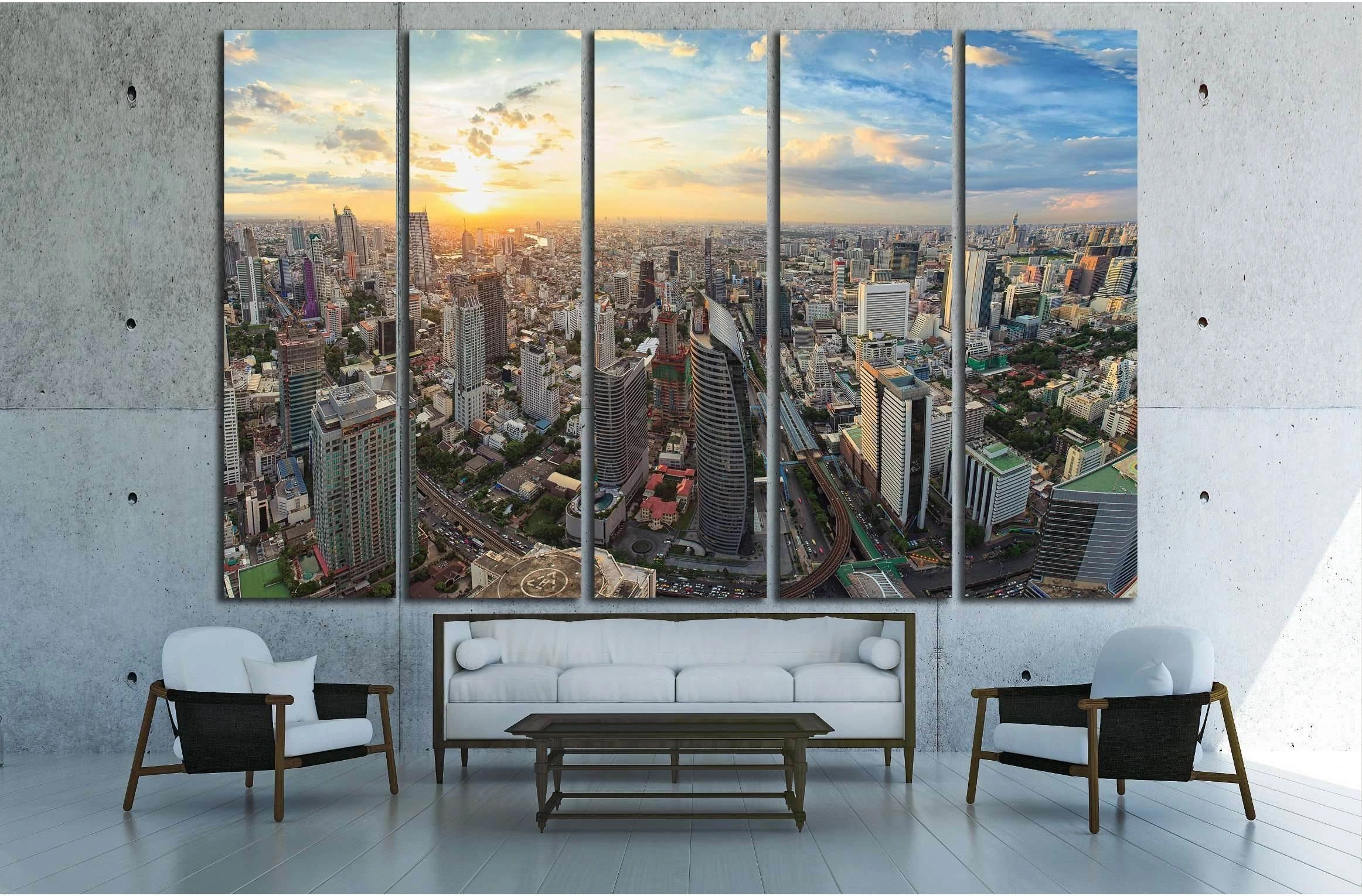 Bangkok panorama, cityscape sunset view №2292 Ready to Hang Canvas Print - Zellart Canvas Prints ALL_Products, s-2292