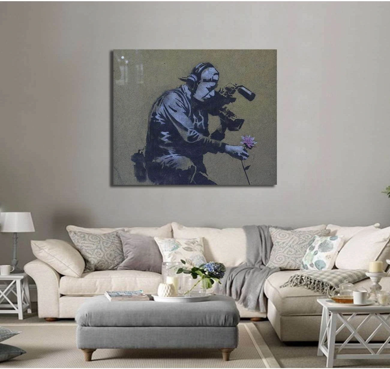 Banksy Camera man and flower - Ready to Hang Canvas Print - Zellart Canvas Prints 000Negative, 6032, ALL_Products