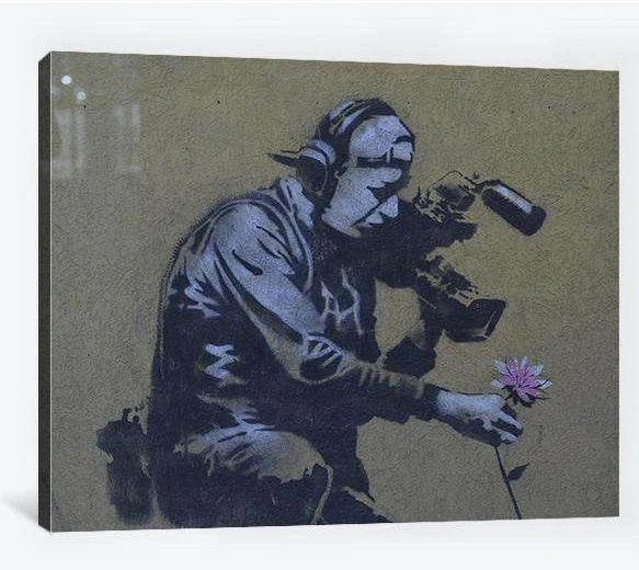 Banksy Camera man and flower - Ready to Hang Canvas Print - Zellart Canvas Prints 000Negative, 6032, ALL_Products