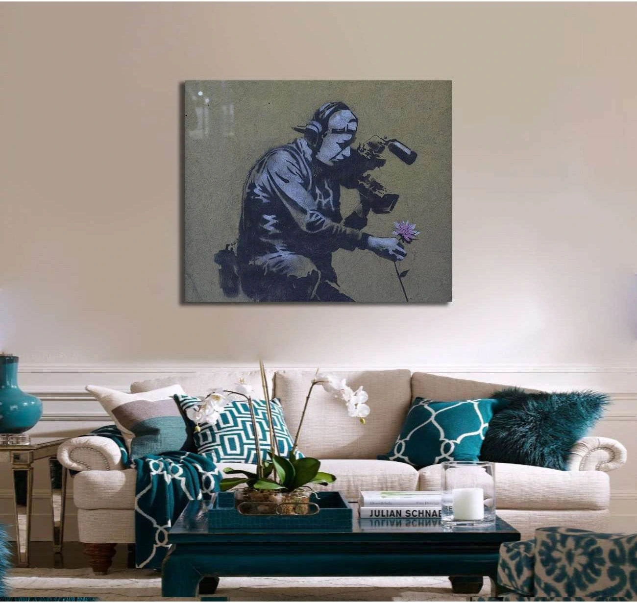 Banksy Camera man and flower - Ready to Hang Canvas Print - Zellart Canvas Prints 000Negative, 6032, ALL_Products