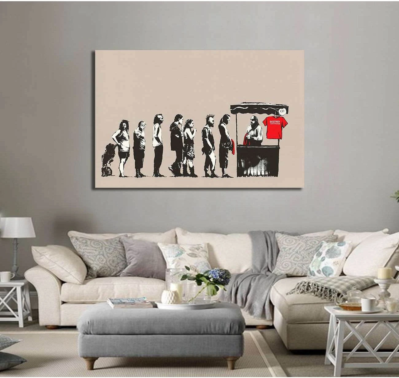Banksy festival destroy capitalism - Canvas print - Zellart Canvas Prints 000Negative, 6023, ALL_Products, Negative