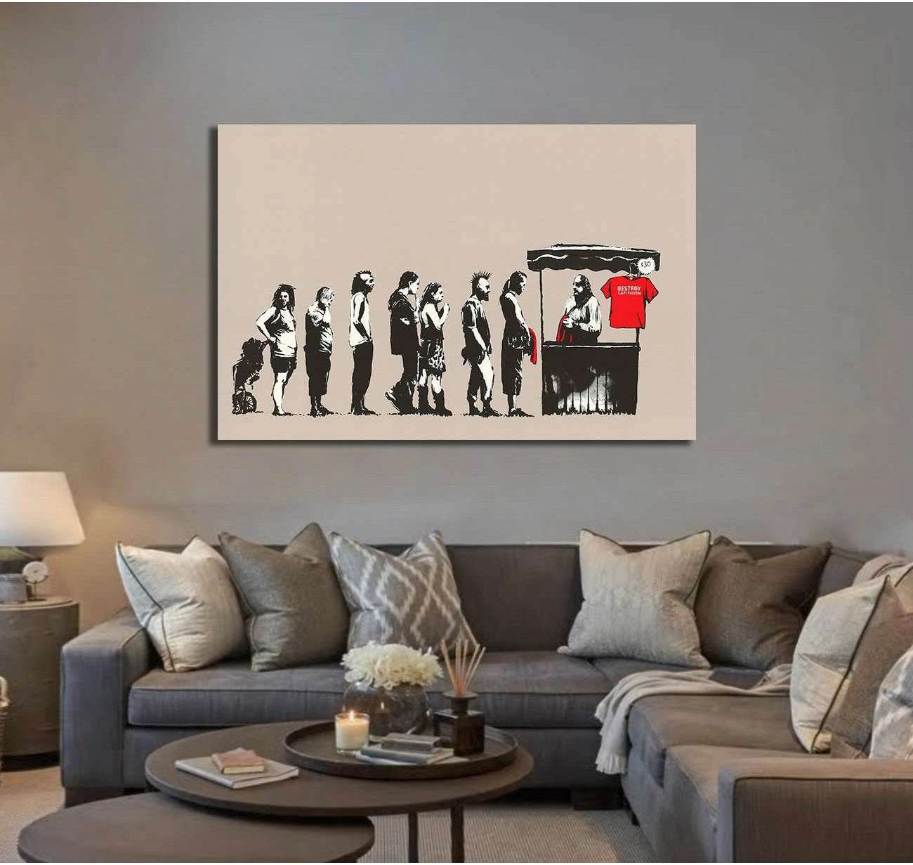 Banksy festival destroy capitalism - Canvas print - Zellart Canvas Prints 000Negative, 6023, ALL_Products, Negative