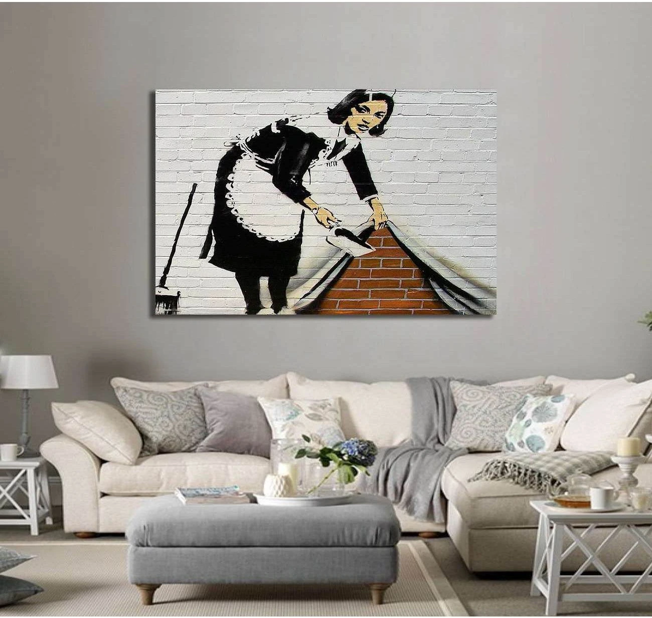 Banksy French maid sweeping - Ready to Hang Canvas Print - Zellart Canvas Prints 000Negative, 6031, ALL_Products