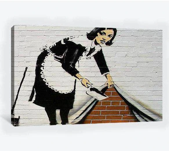 Banksy French maid sweeping - Ready to Hang Canvas Print - Zellart Canvas Prints 000Negative, 6031, ALL_Products