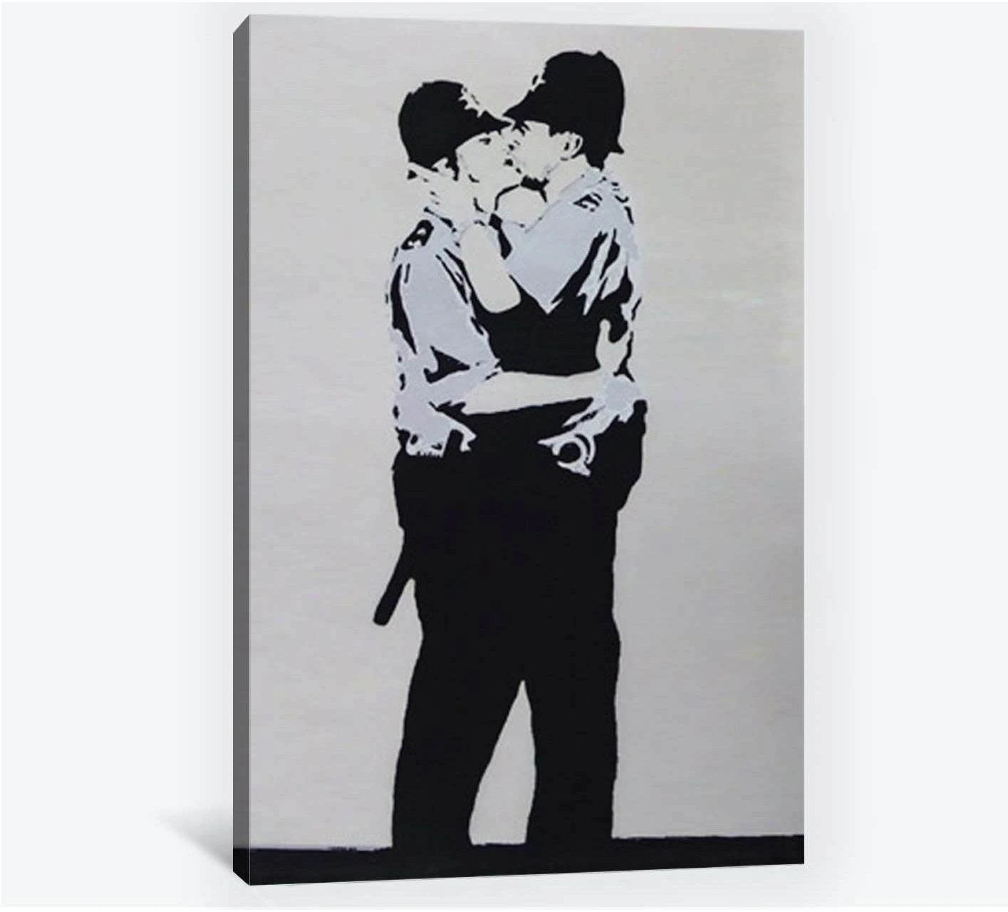 Banksy two policemen kissing - Ready to Hang Canvas Print - Zellart Canvas Prints 000Negative, 6030, ALL_Products