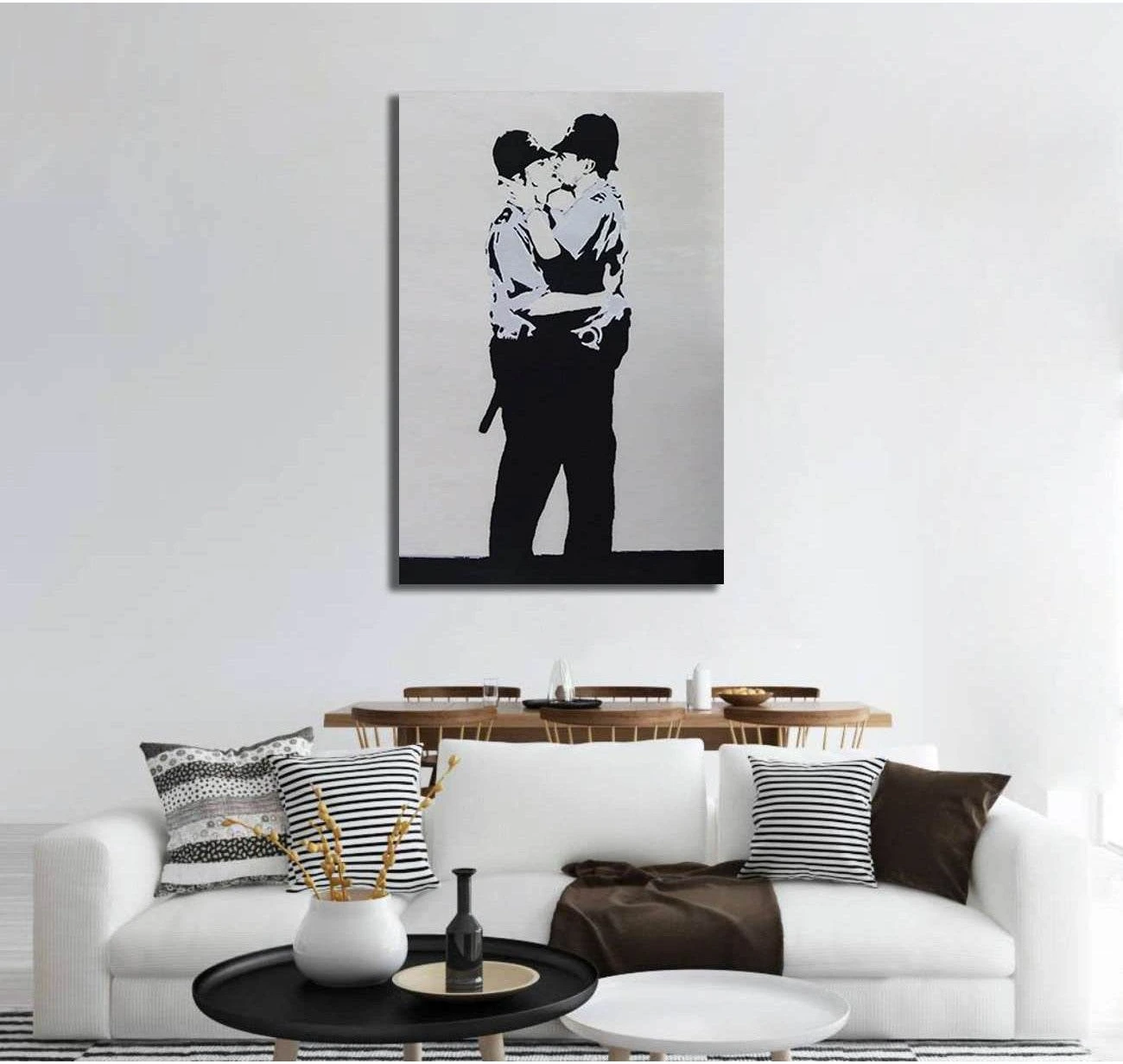 Banksy two policemen kissing - Ready to Hang Canvas Print - Zellart Canvas Prints 000Negative, 6030, ALL_Products