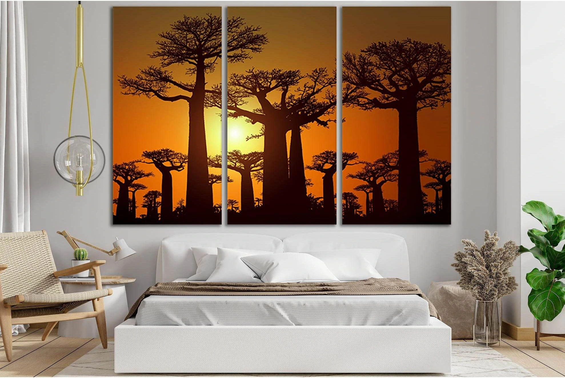 Baobab Silhouettes At Sunset №SL521 Ready to Hang Canvas Print - Zellart Canvas Prints 0new, ALL_Products, Trees Wall Art