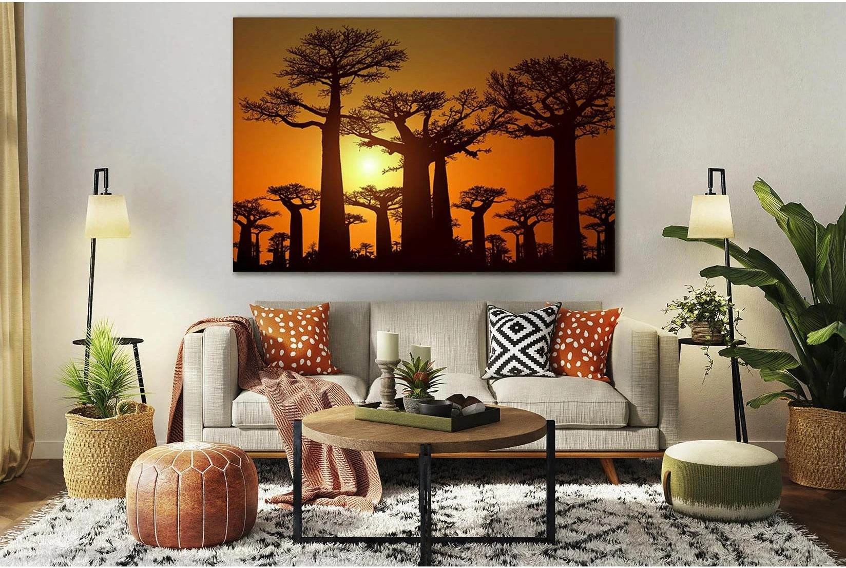 Baobab Silhouettes At Sunset №SL521 Ready to Hang Canvas Print - Zellart Canvas Prints 0new, ALL_Products, Trees Wall Art