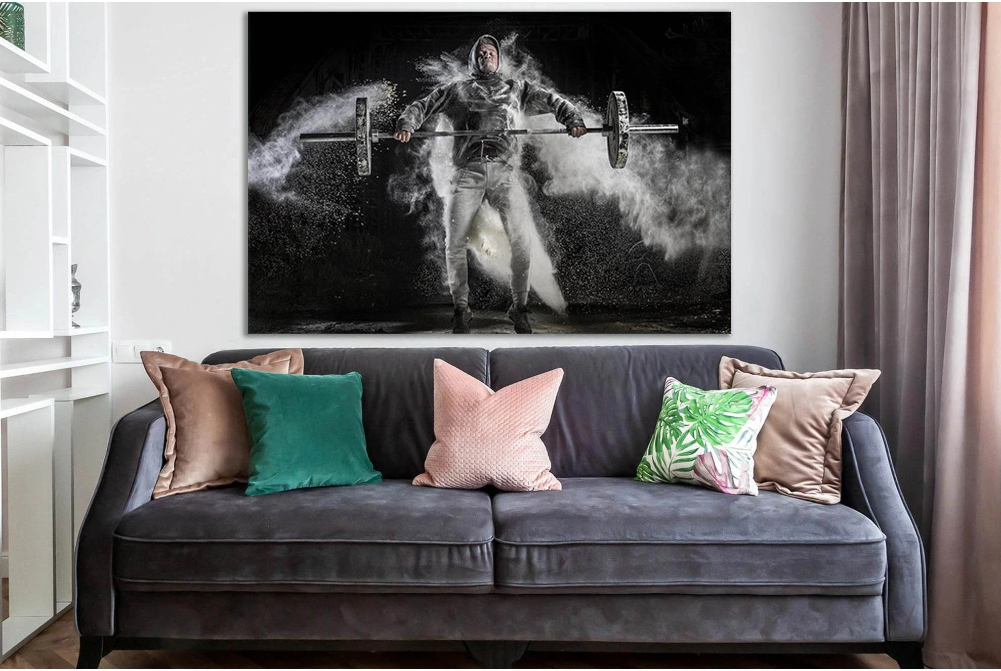 Barbell Man On Black Background №SL937 Ready to Hang Canvas Print - Zellart Canvas Prints 0new, ALL_Products, Sports & Motivation