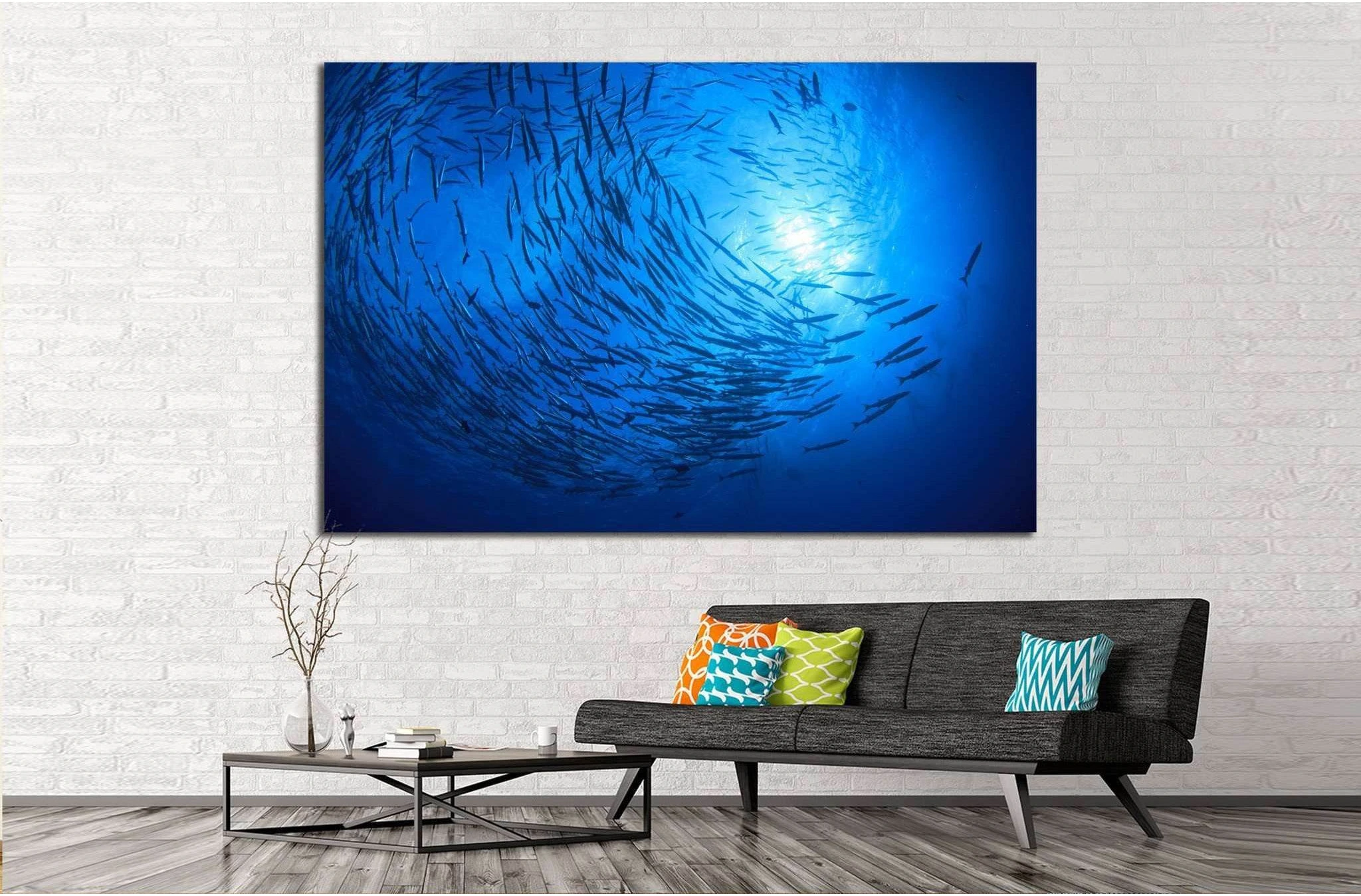 barracuda fish and scuba divers №842 Ready to Hang Canvas Print - Zellart Canvas Prints ALL_Products, s-842