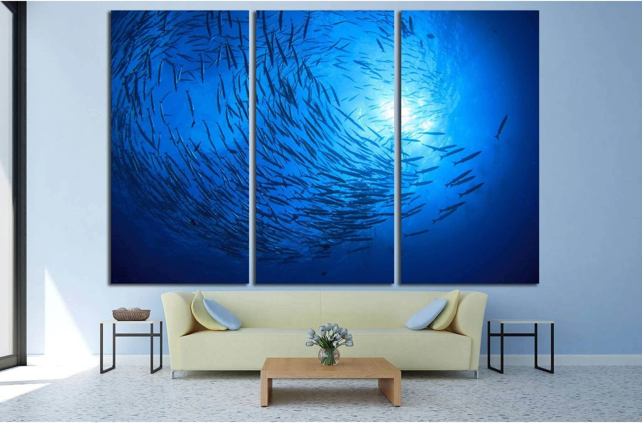 barracuda fish and scuba divers №842 Ready to Hang Canvas Print - Zellart Canvas Prints ALL_Products, s-842
