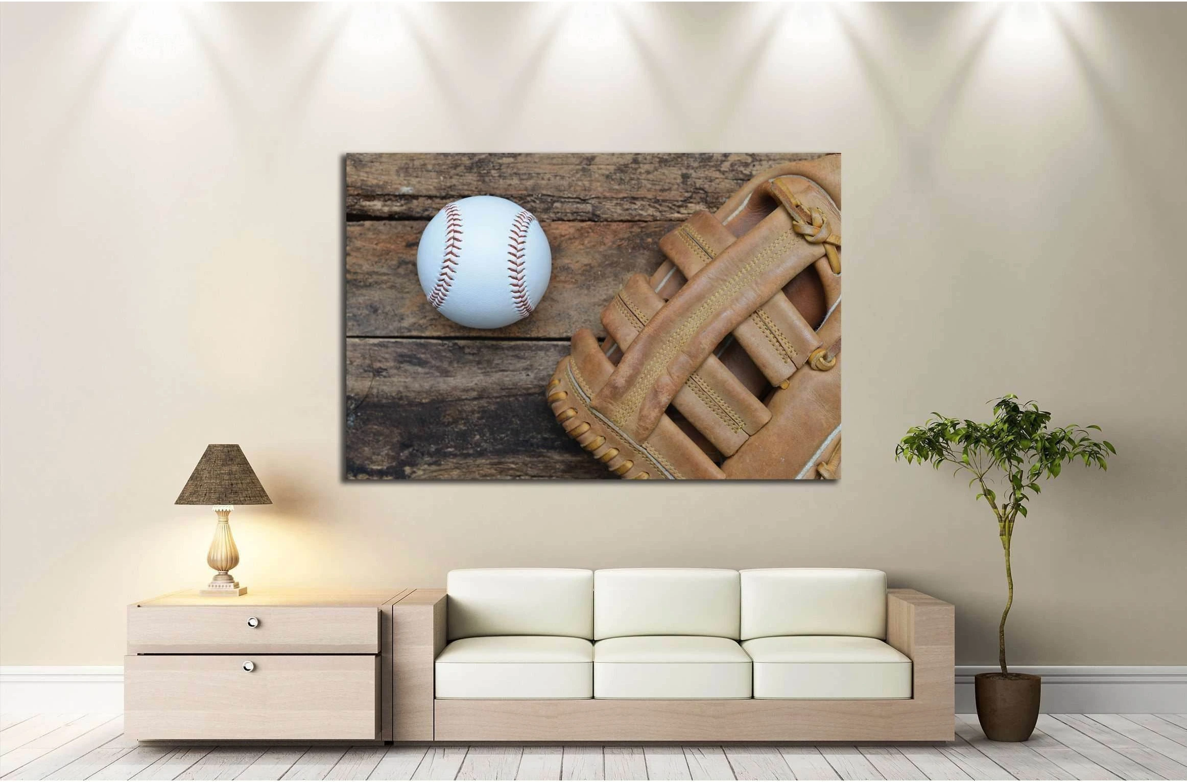 Baseball ball on wooden background №2131 Ready to Hang Canvas Print - Zellart Canvas Prints ALL_Products, s-2131