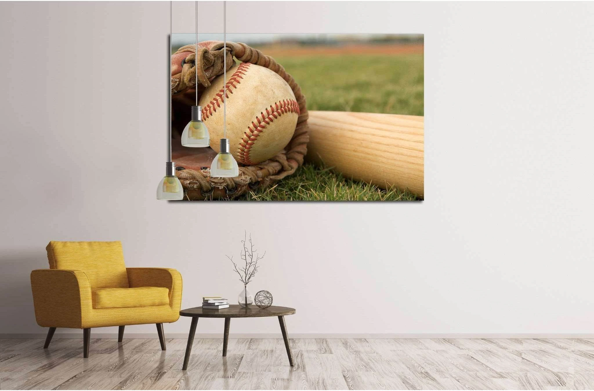 Baseball in a Glove near the Baseball Bat №2115 Ready to Hang Canvas Print - Zellart Canvas Prints ALL_Products, s-2115