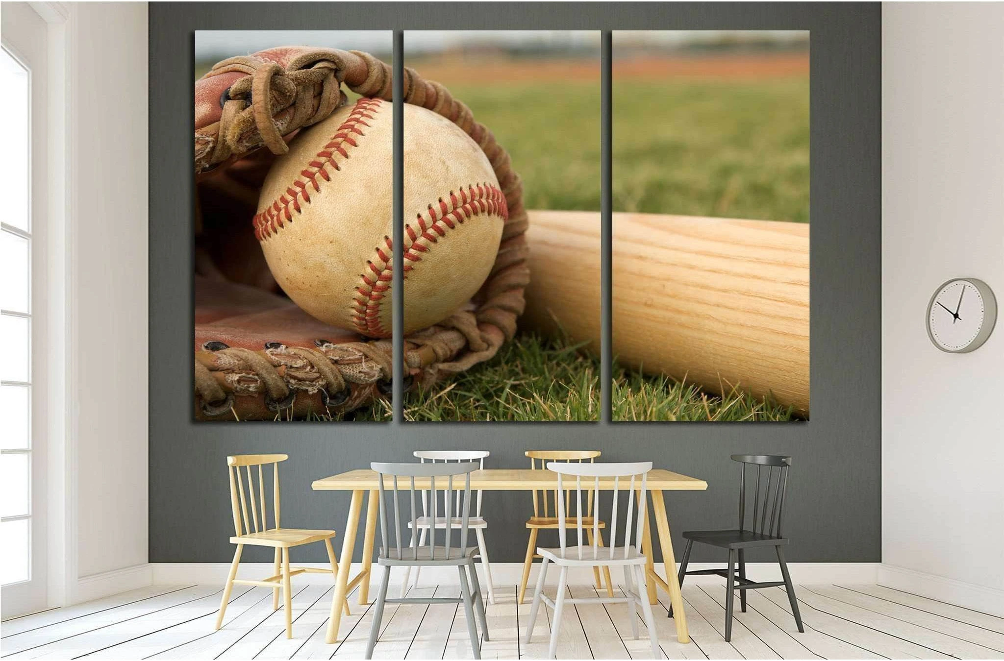 Baseball in a Glove near the Baseball Bat №2115 Ready to Hang Canvas Print - Zellart Canvas Prints ALL_Products, s-2115