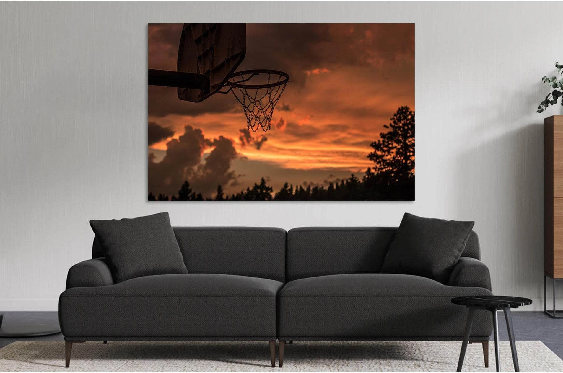 Basketball hoop at sunset №D2029 Ready to Hang Canvas Print - Zellart Canvas Prints 0new, ALL_Products, Sunrise & sunset wall art