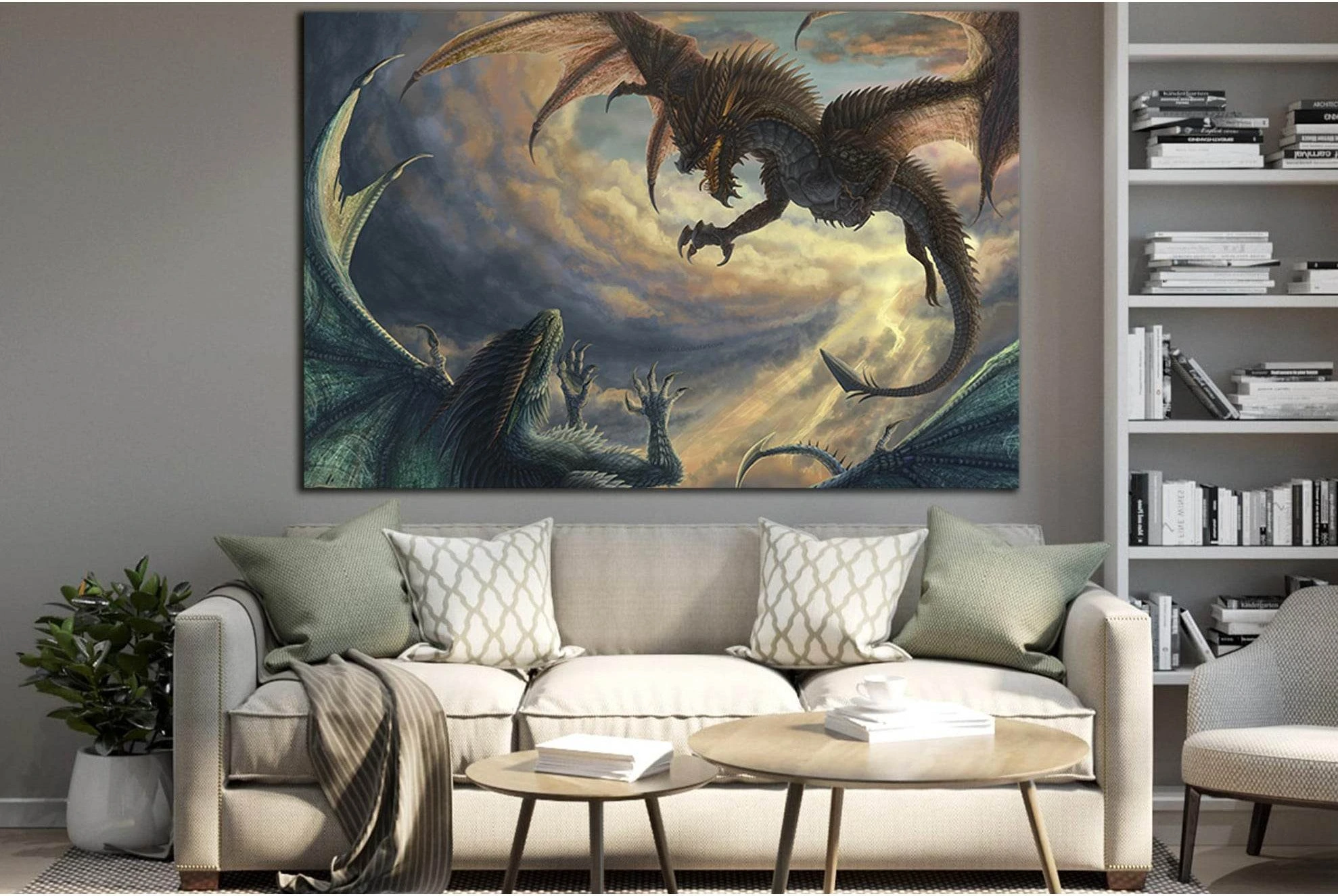 Battle Dragons №SL1270 Ready to Hang Canvas Print - Zellart Canvas Prints 0new, ALL_Products, Fantasy And Sci Fi Wall Art