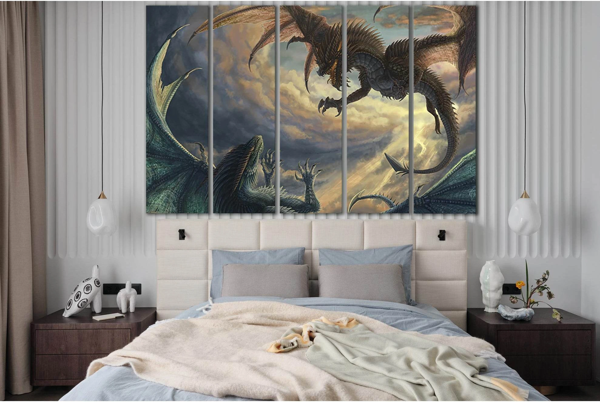 Battle Dragons №SL1270 Ready to Hang Canvas Print - Zellart Canvas Prints 0new, ALL_Products, Fantasy And Sci Fi Wall Art