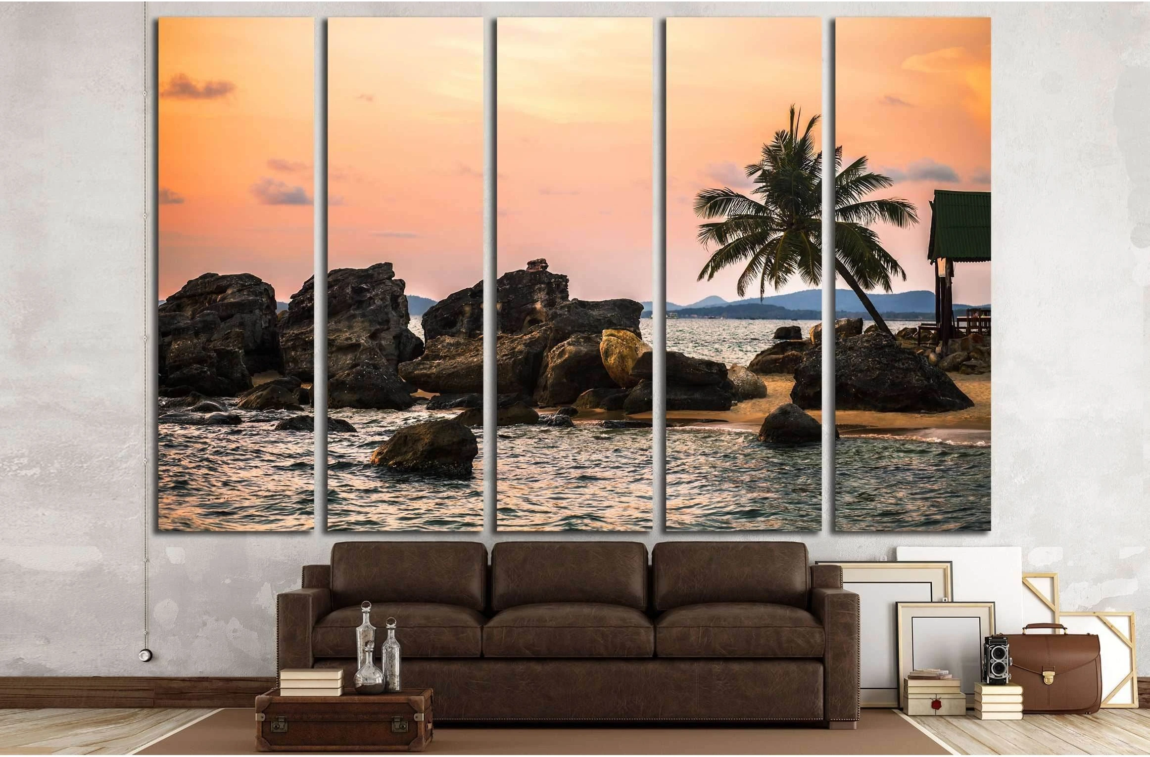 Beach at sunset at Phu Quoc island in Vietnam №3148 Ready to Hang Canvas Print - Zellart Canvas Prints ALL_Products, s-3148
