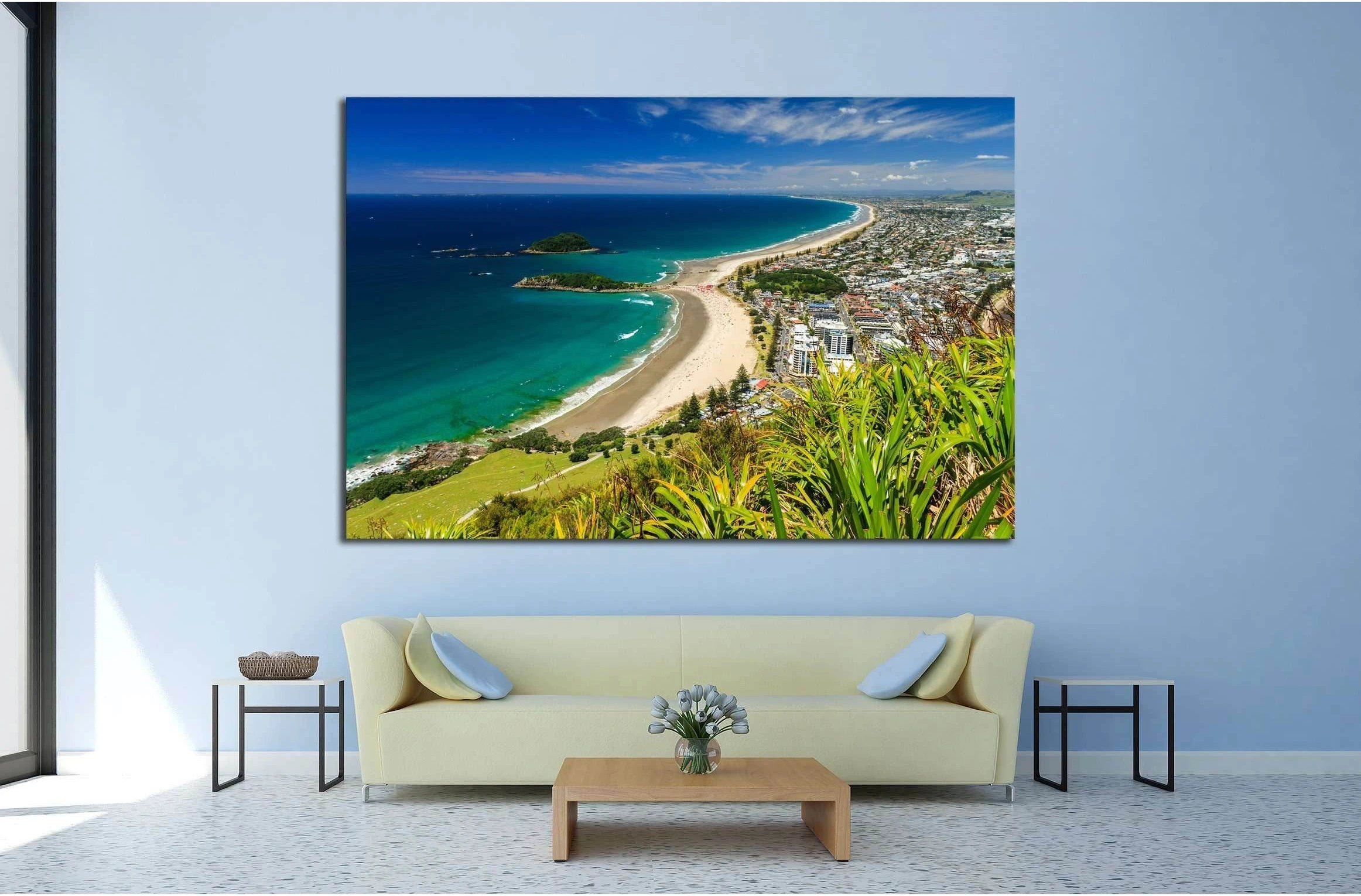 Beach with Blue Sky Landscape, Tauranga City, North Island, New Zealand №2847 Ready to Hang Canvas Print - Zellart Canvas Prints ALL_Products, s-2847