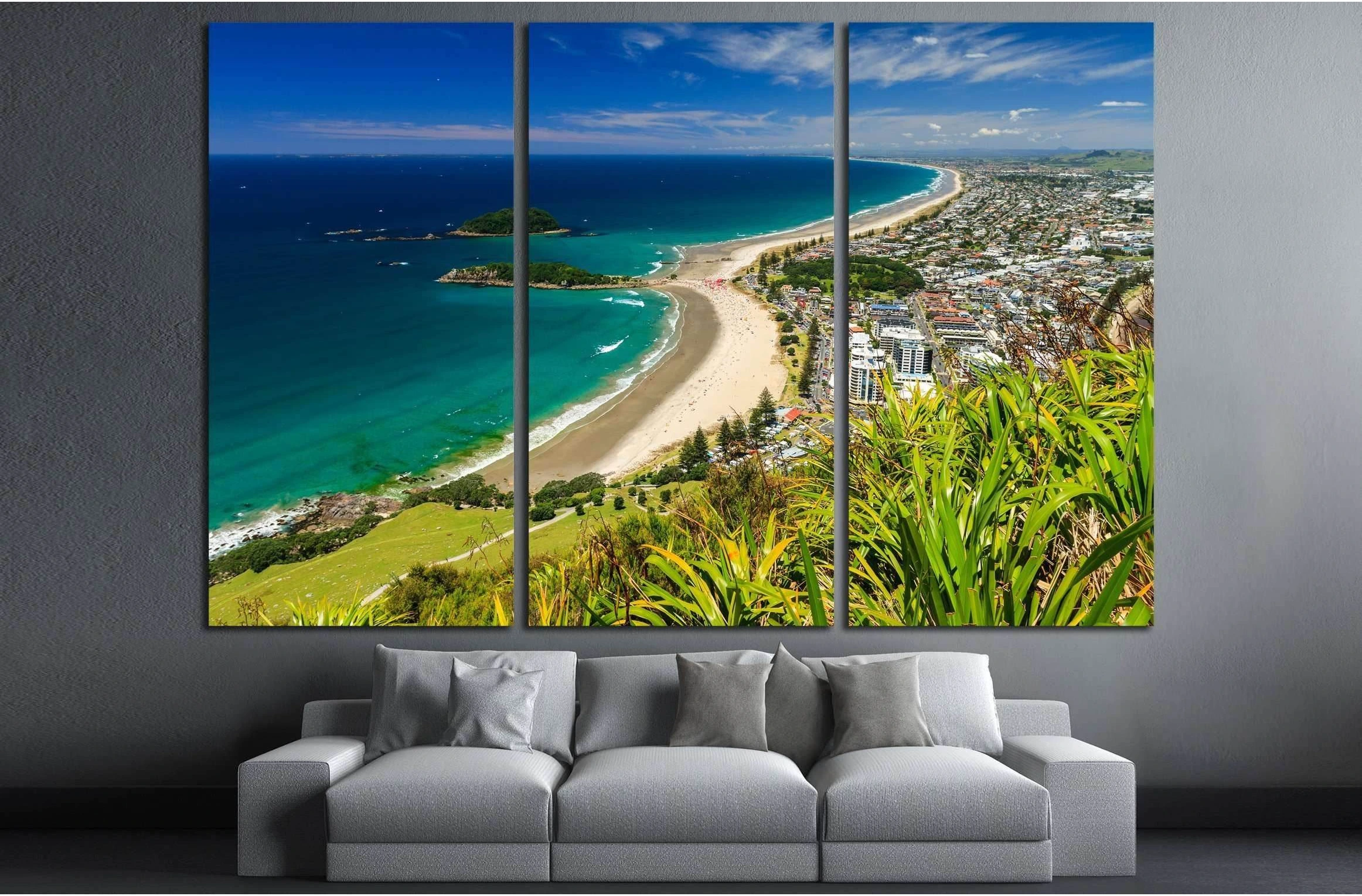 Beach with Blue Sky Landscape, Tauranga City, North Island, New Zealand №2847 Ready to Hang Canvas Print - Zellart Canvas Prints ALL_Products, s-2847