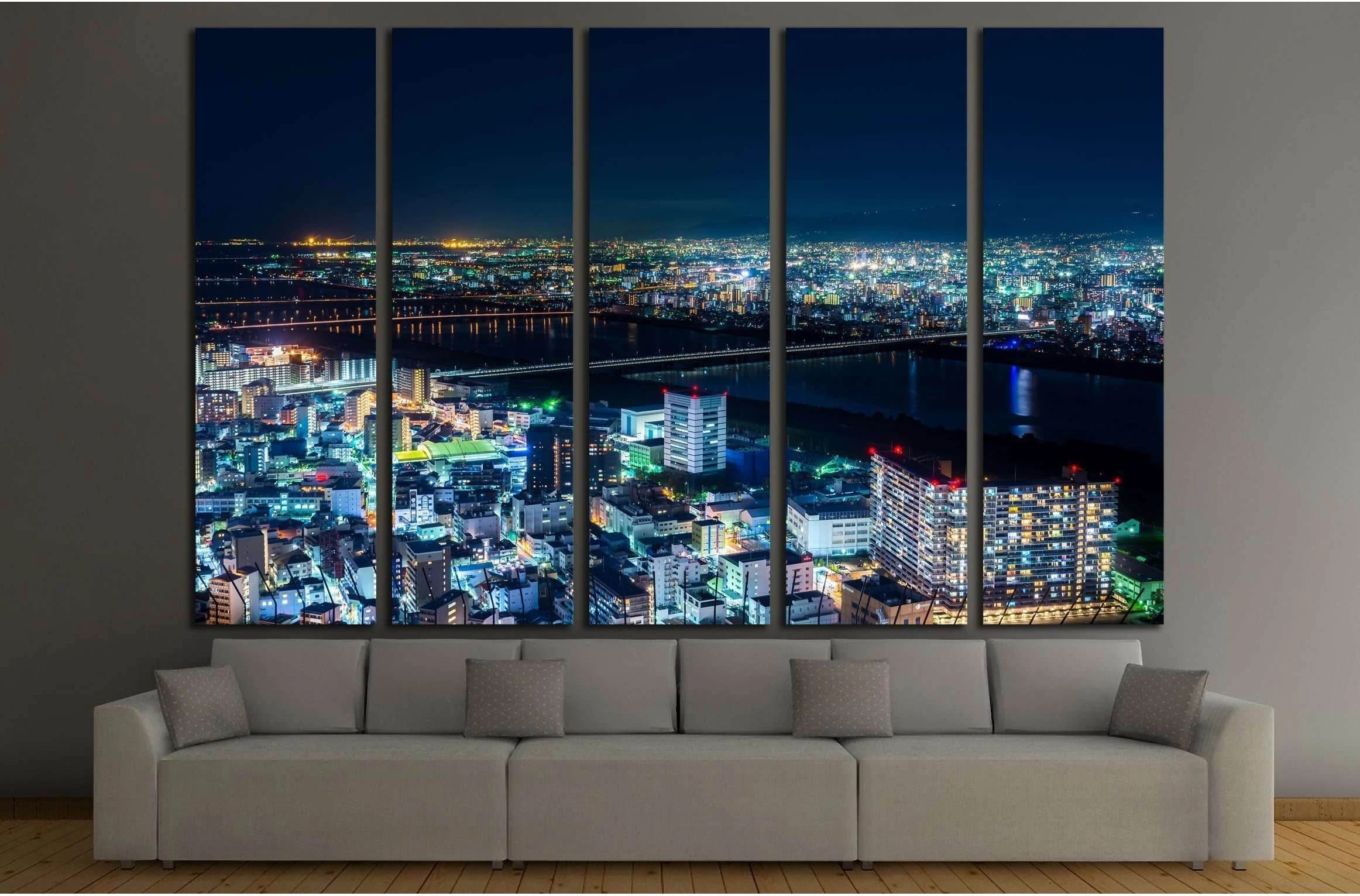 Beautiful Aerial night view of Osaka Cityscape, Japan. №2965 Ready to Hang Canvas Print - Zellart Canvas Prints ALL_Products, s-2965